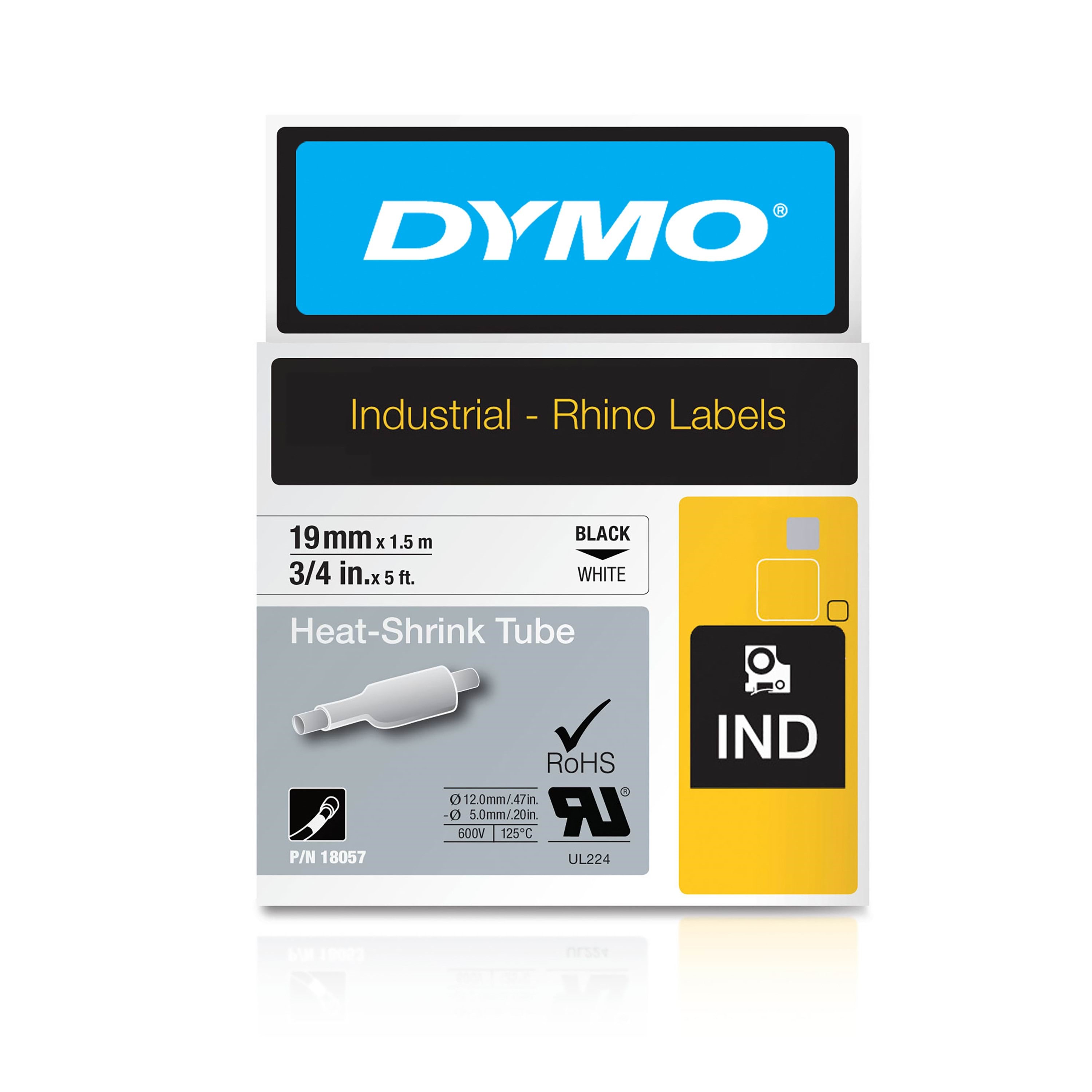 Dymo Rhino Industrie Schrumpfschlauch-kabeletiketten | 19mmx1,5m | Schwarze Schrift Auf Weißem Untergrund - Papier Fotopapier Und Etiketten