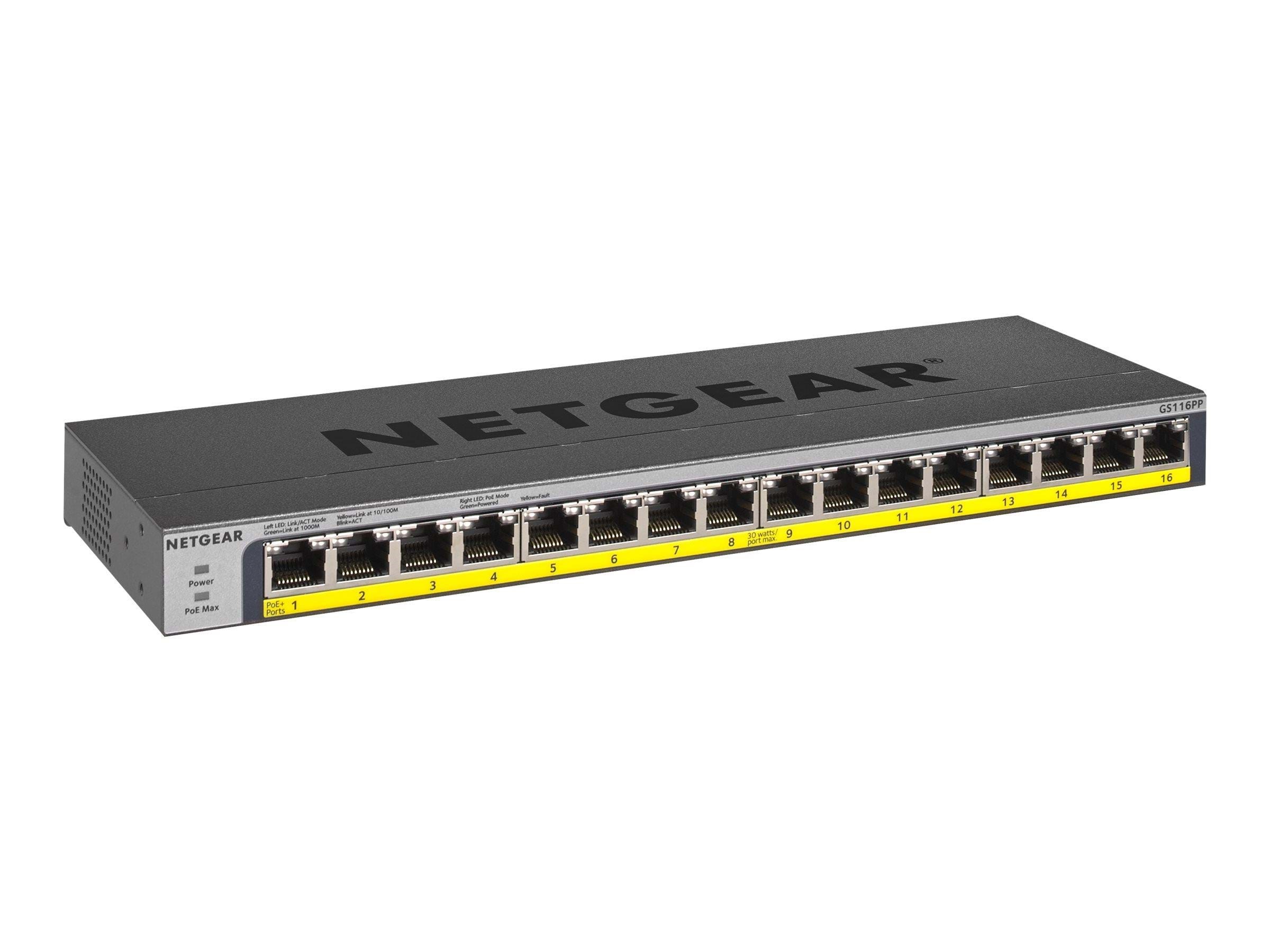 Netgear Gs116pp 16-port Gigabit Ethernet High-power Unmanaged Poe+ Switch With Flexpoe (183w) - Switches