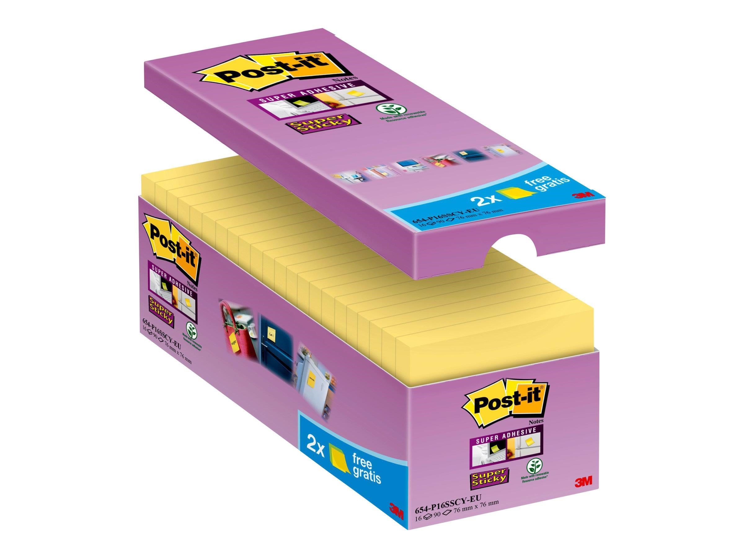 3M Post-it Super Sticky 654-p16sscy-eu - Bloecke Formulare Und Notizbuecher