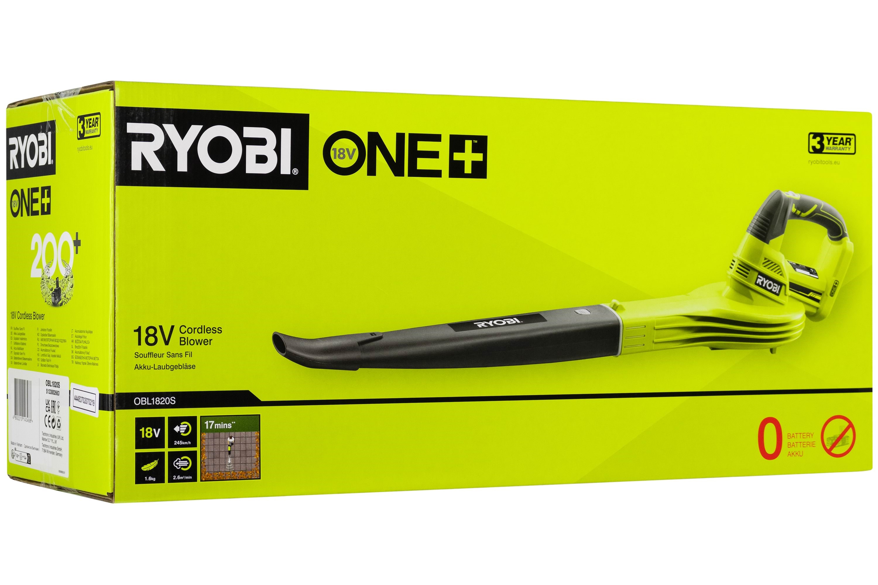 Ryobi Obl1820s One+ Cordless Blower - Laubsauger Geblaese 5133002663