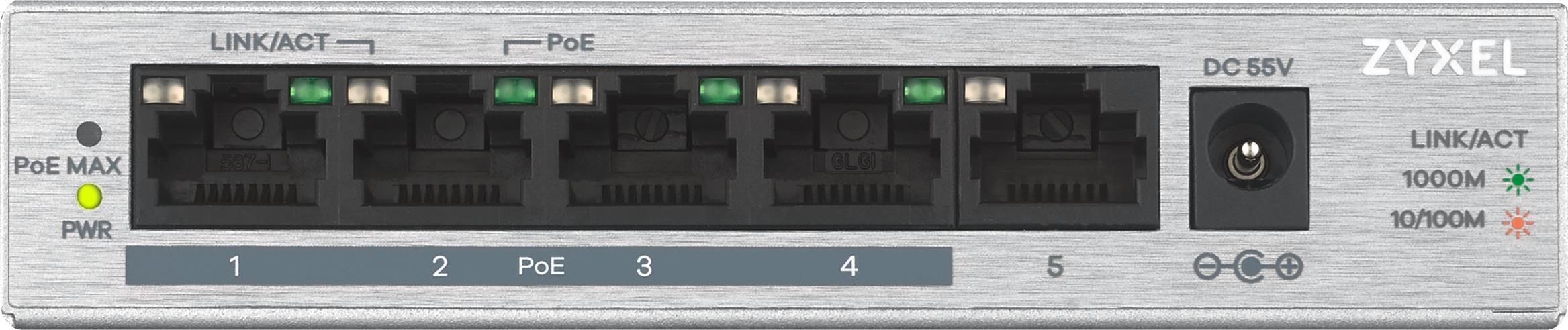 Zyxel Gs1005hp 5-port Gbe Unmanaged Poe+ (60w) Switch - Switches