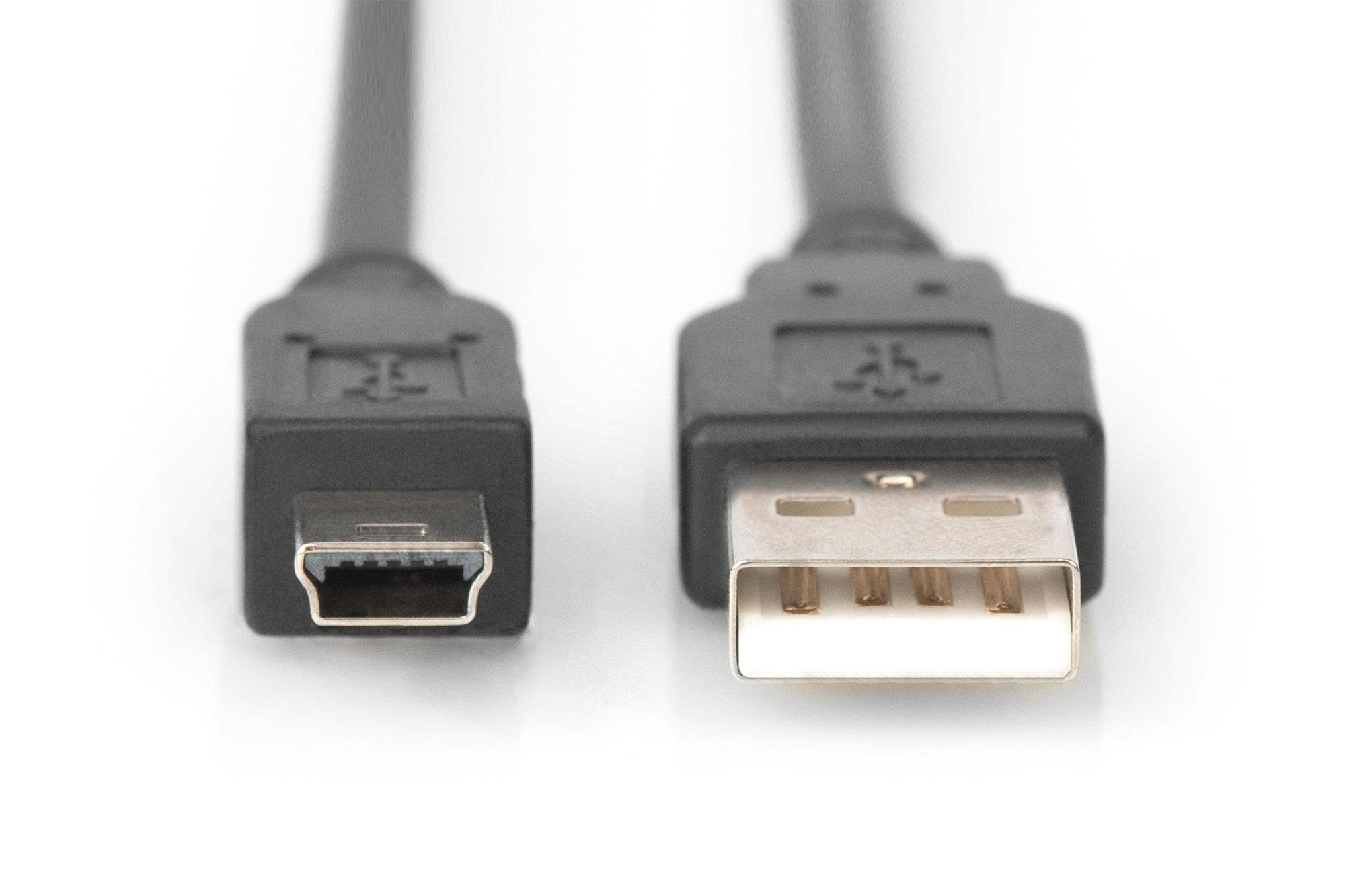 Digitus Usb 2.0 Type-a Til Usb Mini-b Cable - 3m - Usb Kabel Schwarz Ak-300108-030-s