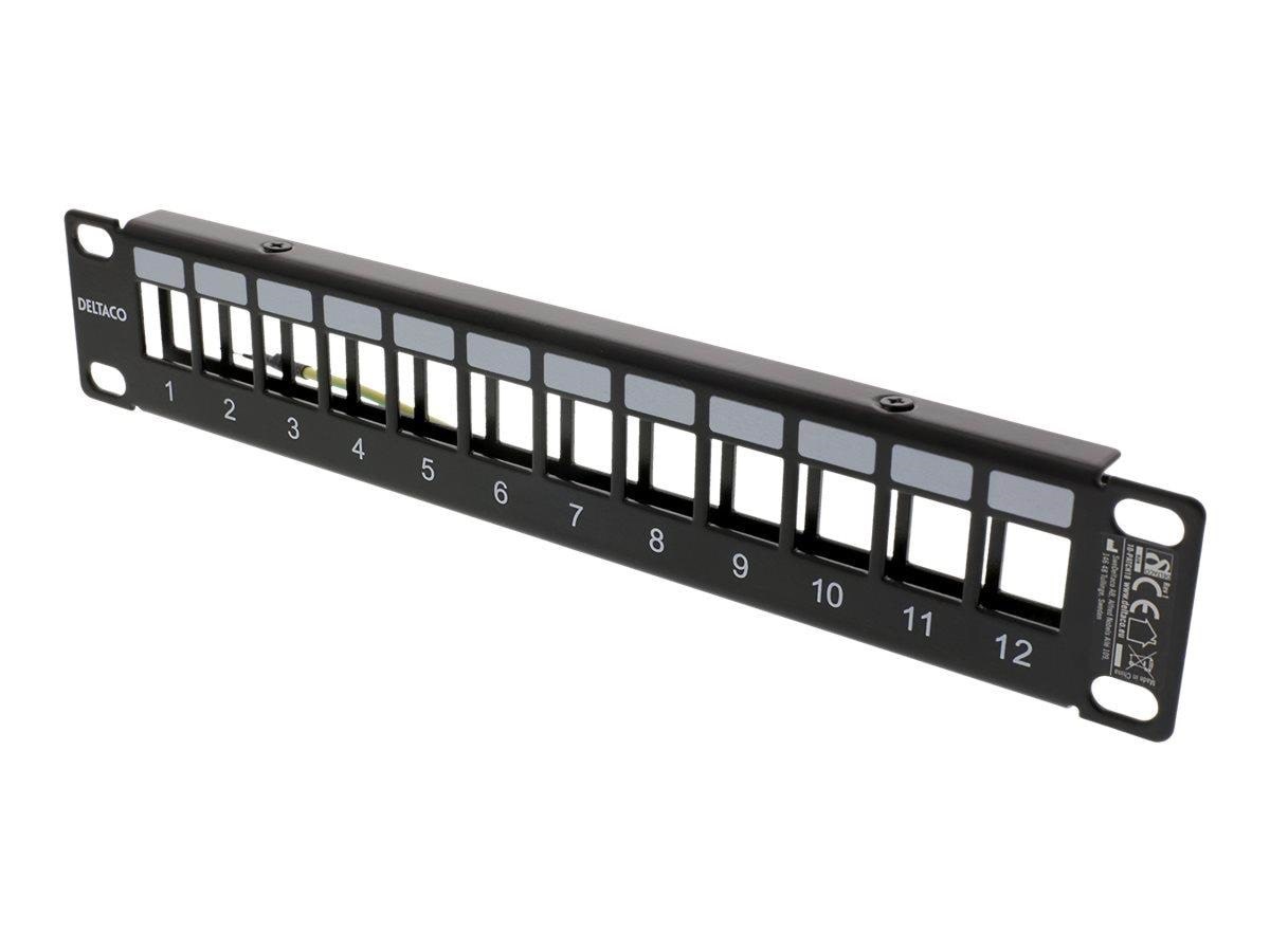 Deltaco 10" Keystone Patch Panel 12 Ports 1U Metal Black - Netzwerkzubehoer