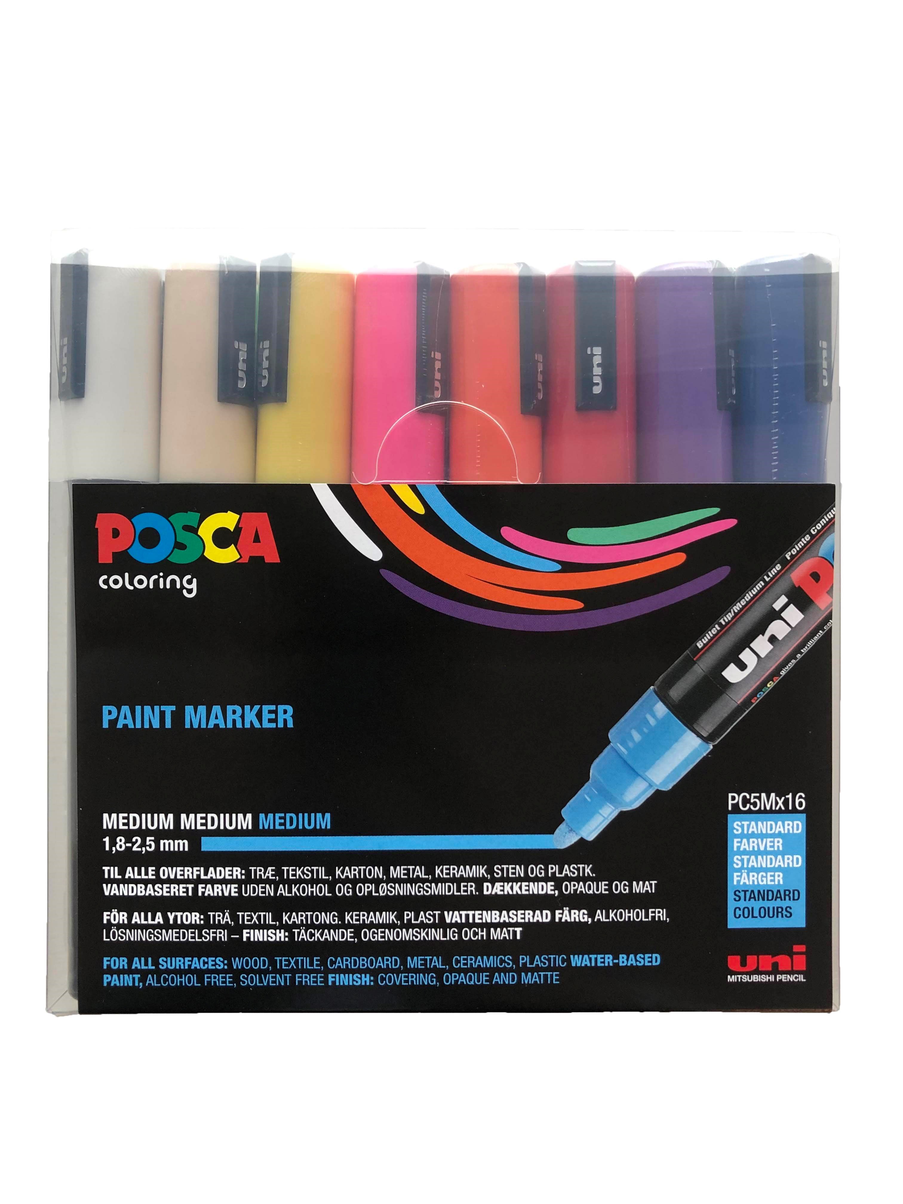Posca Pc-5m - 16 Colours - 1.8-2.5 mm Tip - Waterbased Ink - Hobby Zubehoer Buntstifte 401624