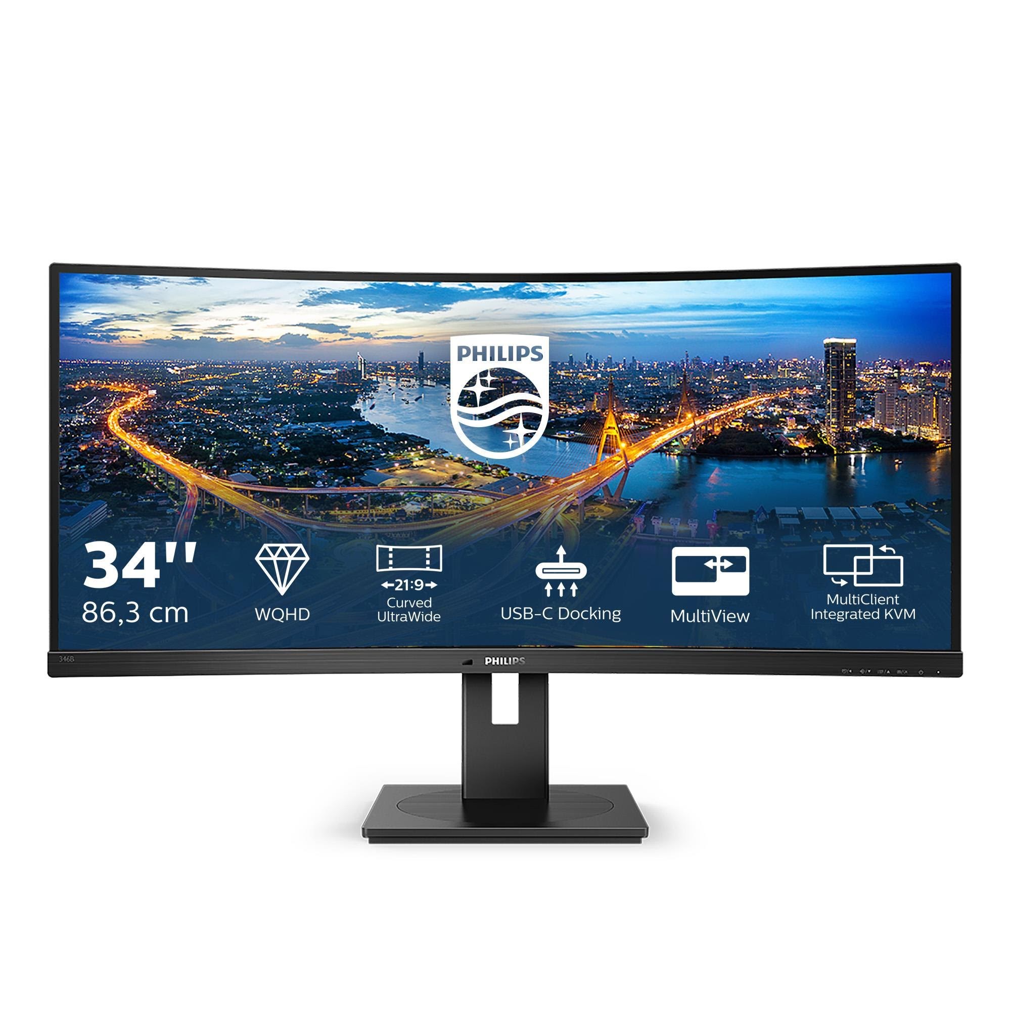 34" Philips B Line 346b1c - 3440x1440 (Uwqhd) - 100hz - VA - 90w Usb-c - Kvm Switch - Bildschirm