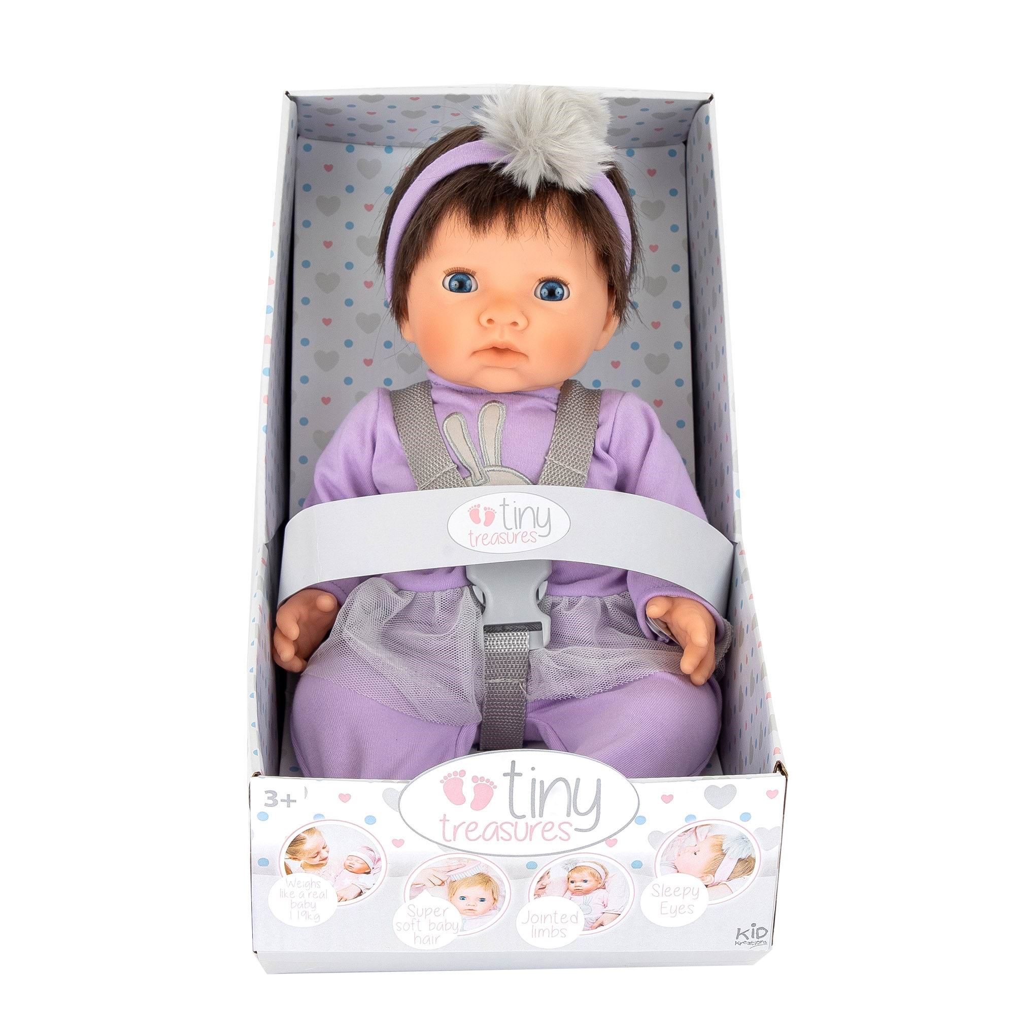 Tiny Treasures Dark Hair Baby Doll Purple Outfit - Dolls Accessories 30140