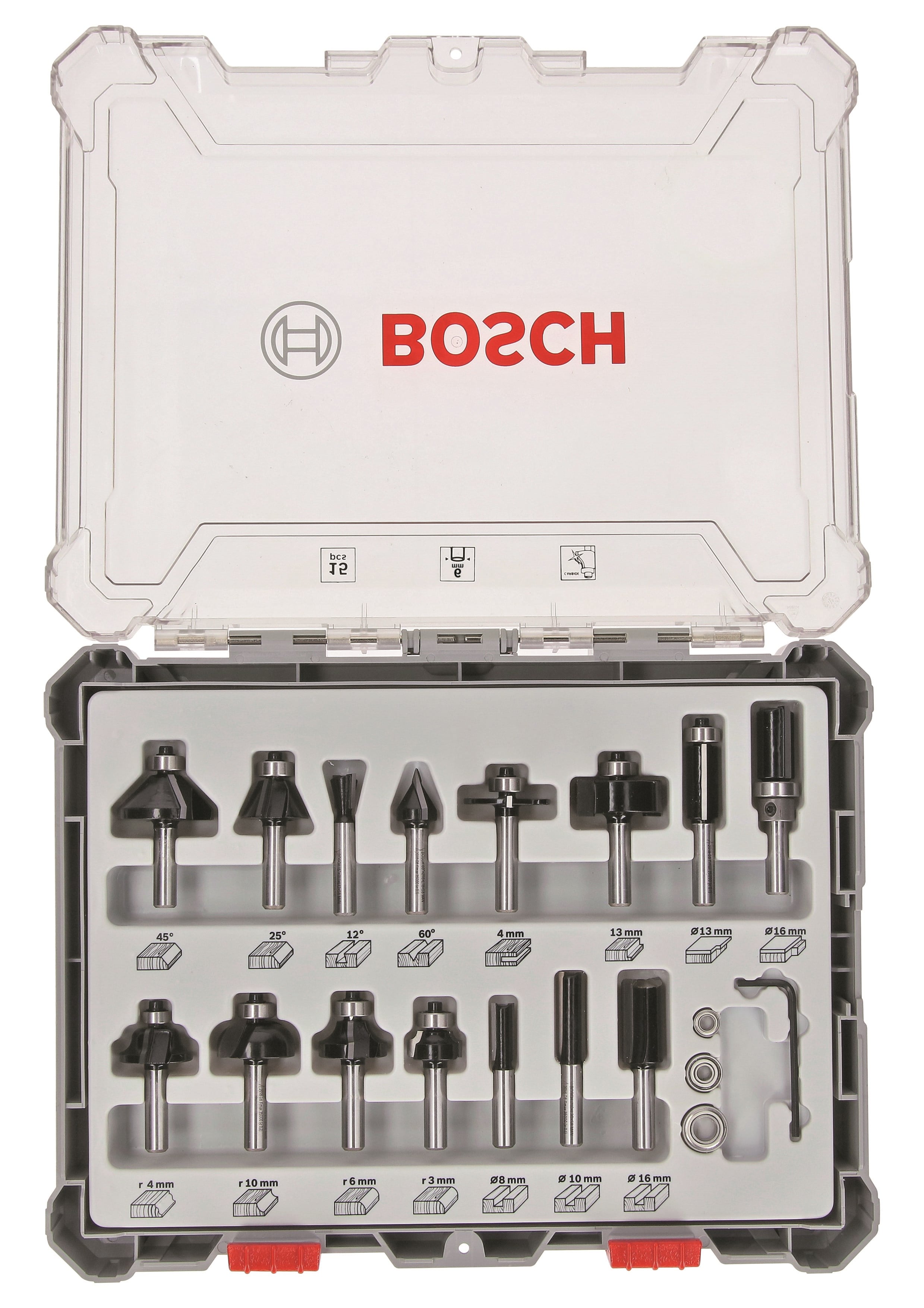 Bosch Bosc Fräsersatz 15 Pcs Mixed 6mm Shank | 260701747 - Motorhacke 2607017471