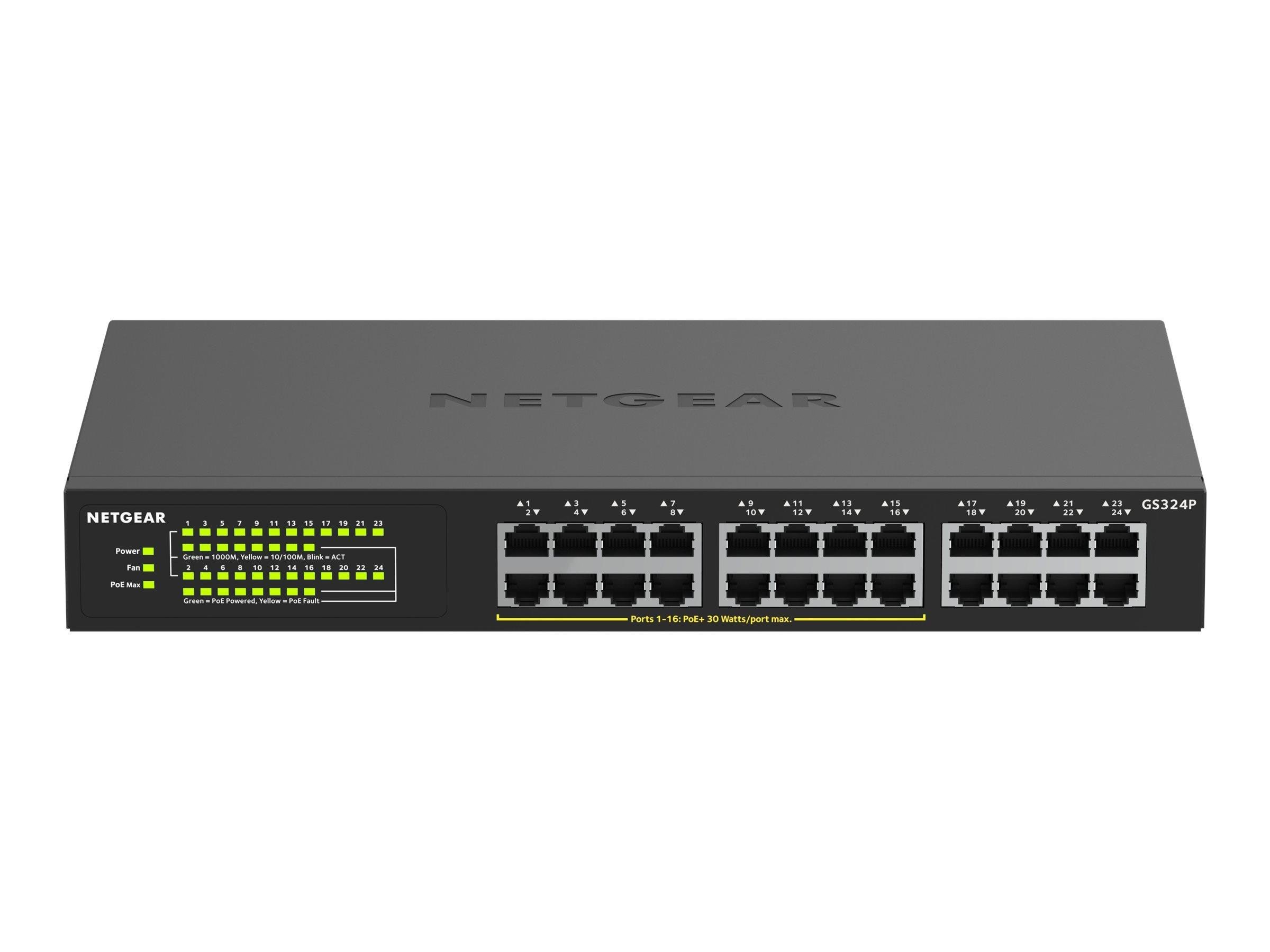 Netgear Gs324p 24-port Gigabit Ethernet Unmanaged Switch With 16-ports Poe+ (190w) - Switches Gs324p-100eus