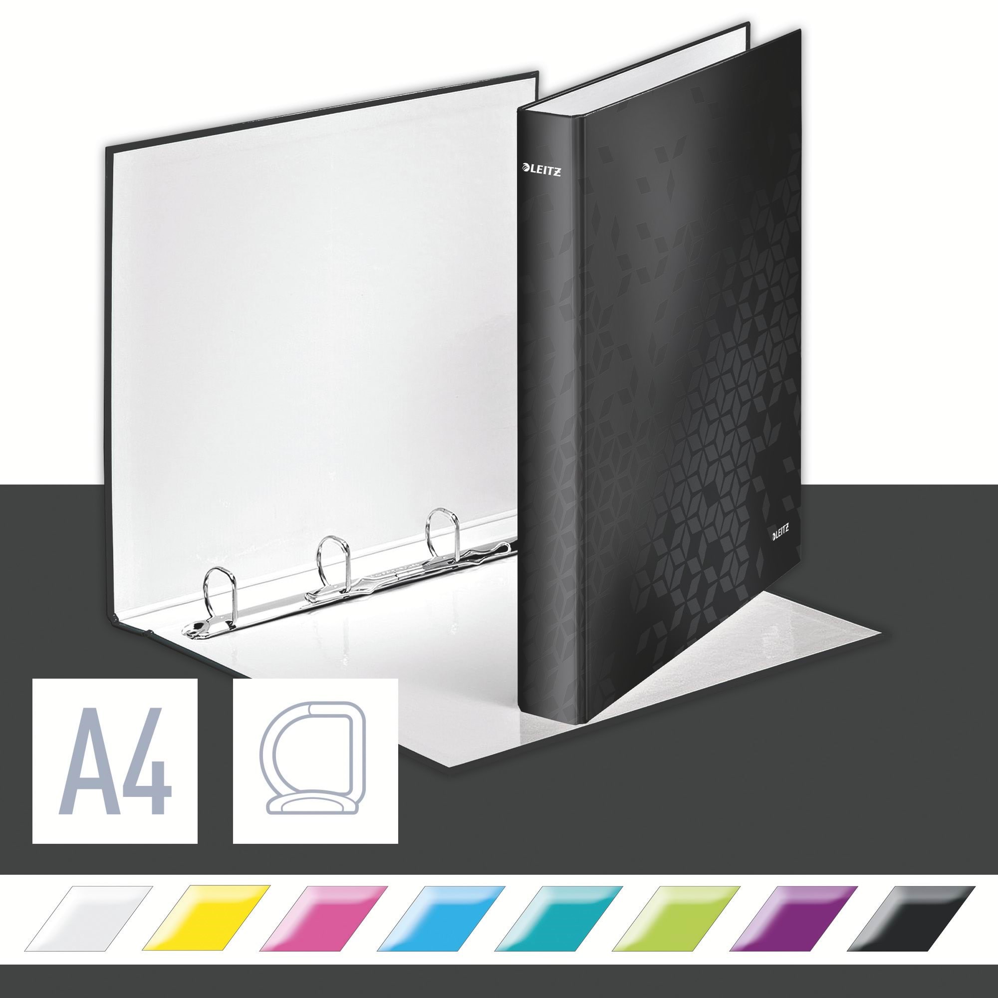 Leitz Ringbinder Wow Laminated A4+ 4dr/25mm Black - Briefordner Und Ringmappen