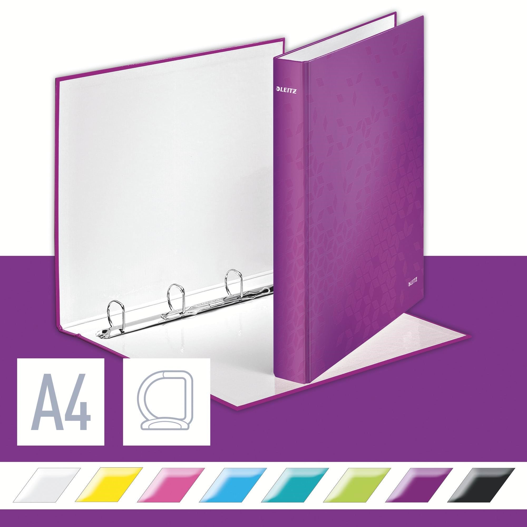 Leitz Ringbinder Wow Laminated A4+ 4dr/25mm Purple - Briefordner Und Ringmappen Lila 42420062