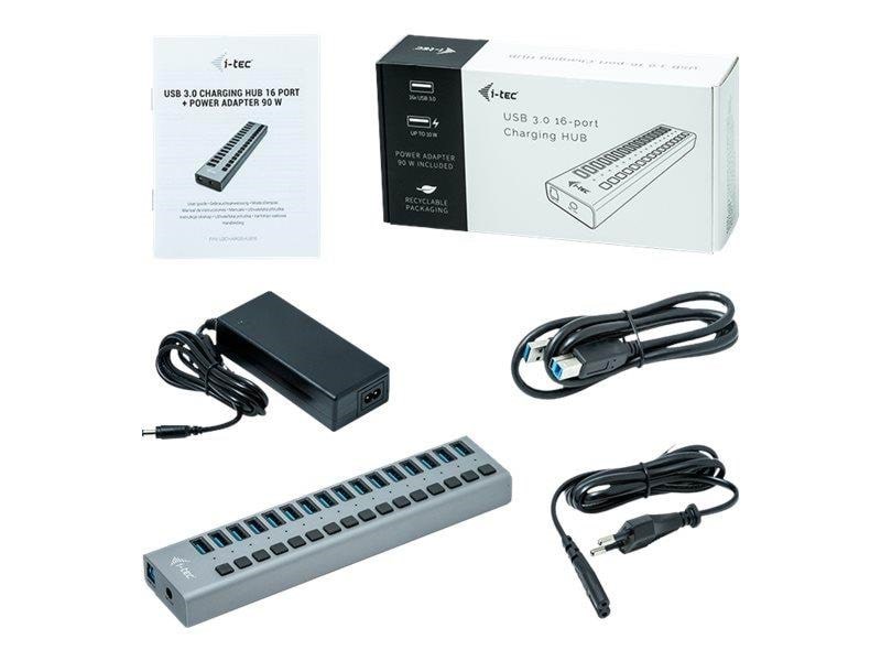 I-tec Usb 3.0 Charging Hub - 16-port - 90w - Usb 3.0 Type-a Usb-hubs - 16 - Grau - Usb Hubs