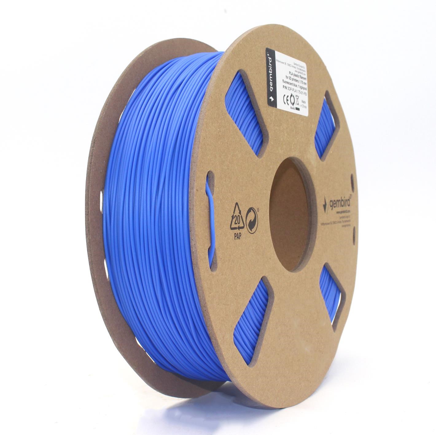 Gembird Pla Filament - Fluoreszierendes Blau - 1.75mm ø - 1 kg - Filament 3D Drucker 3dp-pla1.75-01-fb