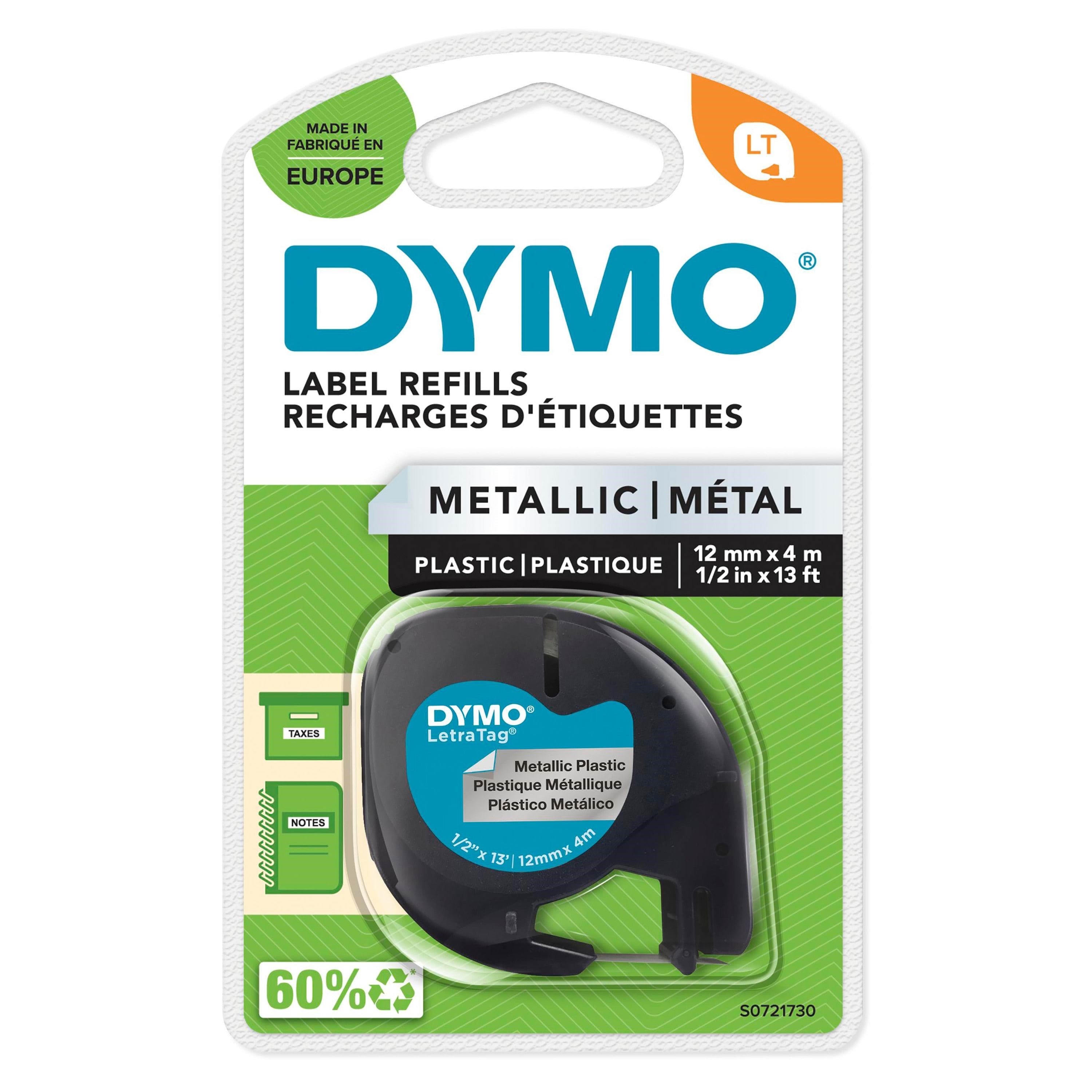 Dymo Letratag Metallic Etikettenband | Schwarz Auf Metallic-silber | 12 mm x 4 m | Selbstklebendes Etiketten - Papier Fotopapier Und Etiketten 