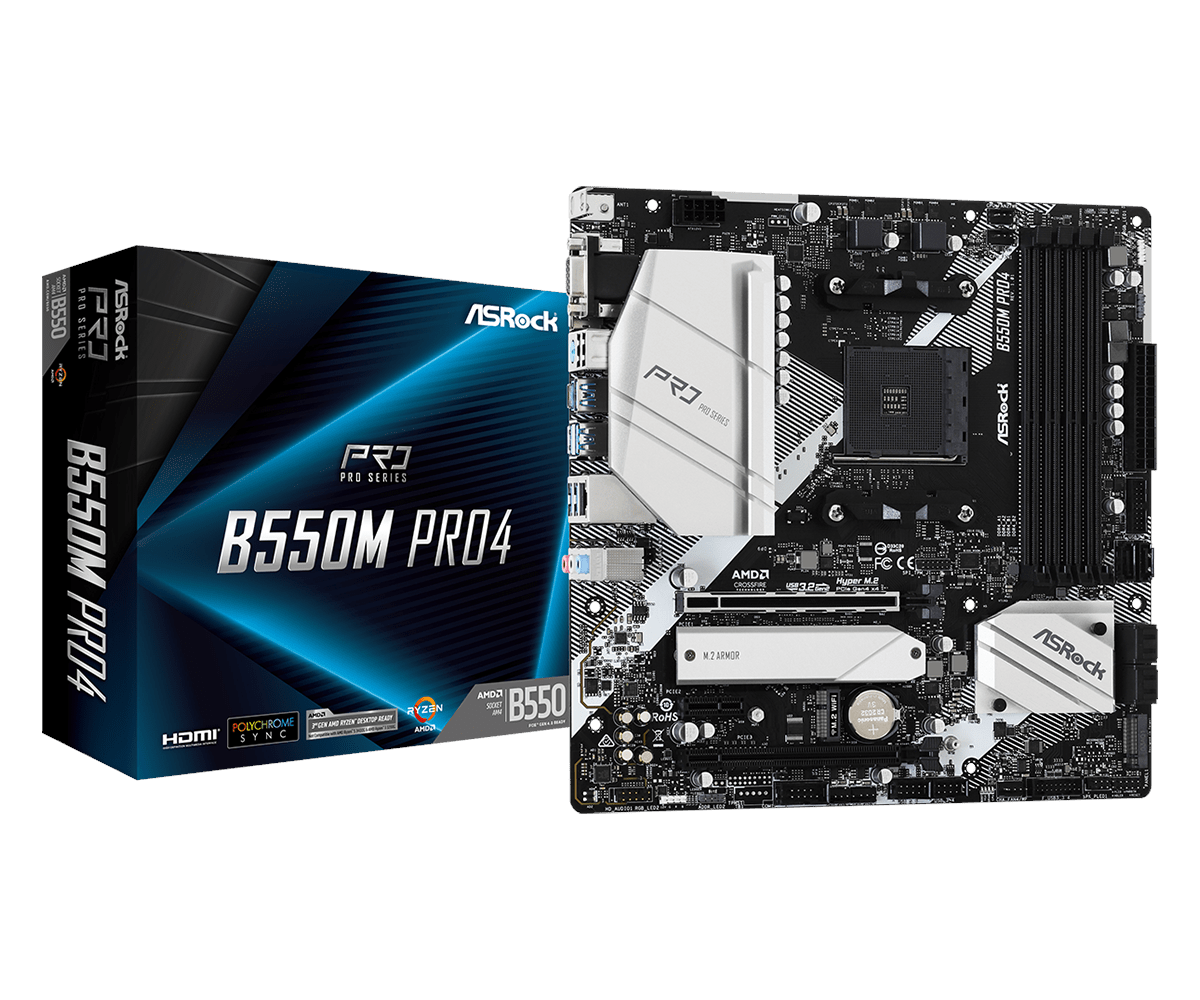Asrock B550m Pro4 Mainboard - Amd B550 - Amd Am4 - Ddr4 Ram - Micro-atx 90-mxbdk0-a0uayz