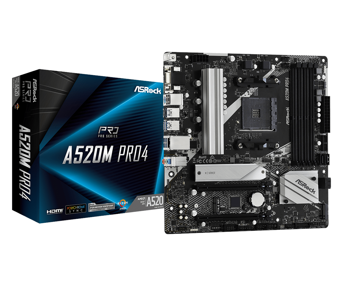 Asrock A520m Pro4 Mainboard - Amd A520 - Amd Am4 - Ddr4 Ram - Micro-atx
