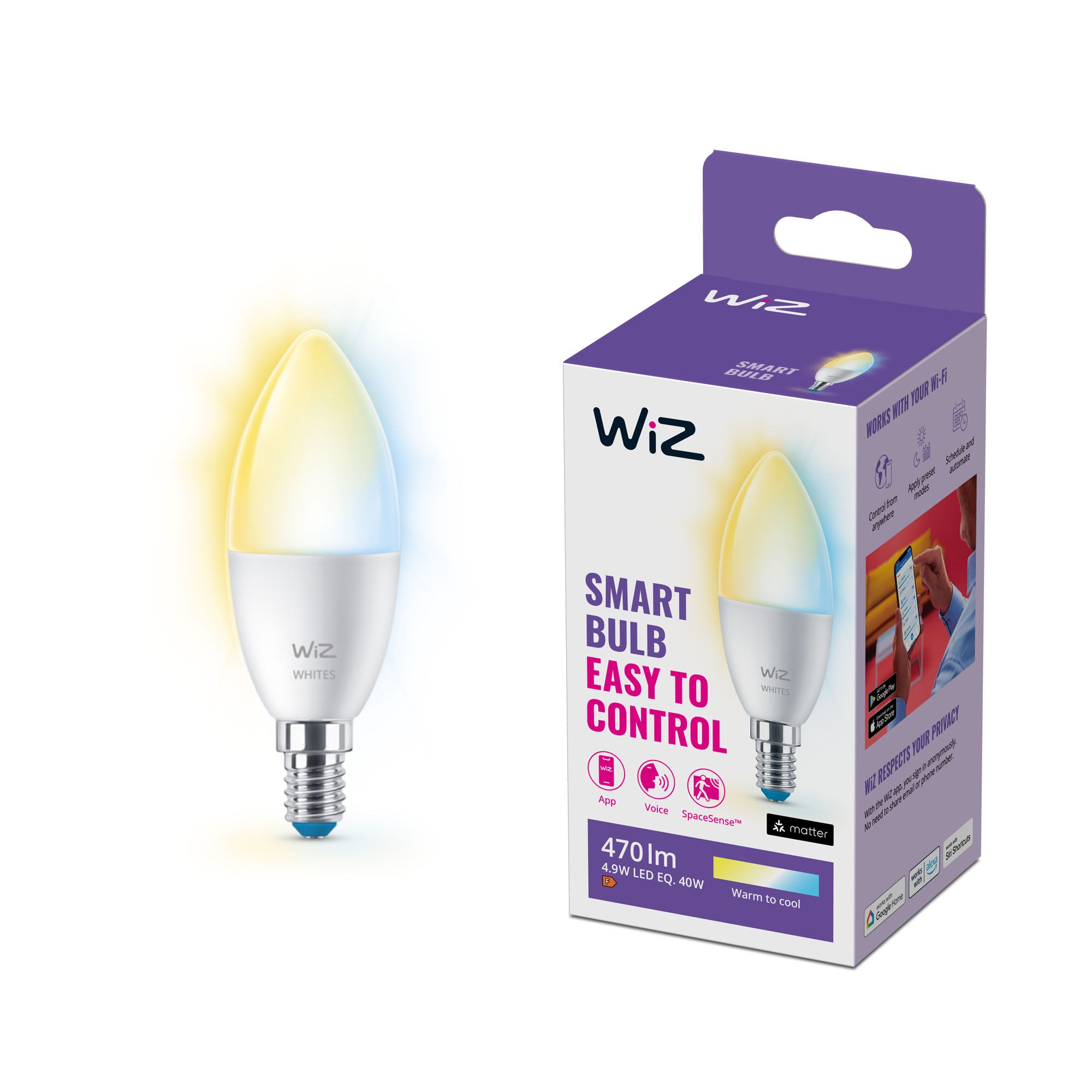 Wiz Tunable E14 Smart Candle Bulb - Dimmable Warm-to-cold White Led Light - Smart Home