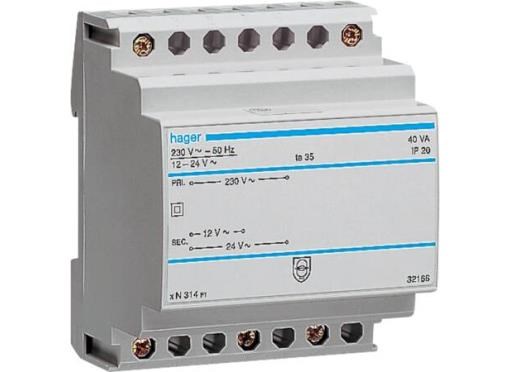 Hager Safety Transformer 40va 12-24v 4M - Komponenten Fuer Schaltkaesten Und Schraenke St314