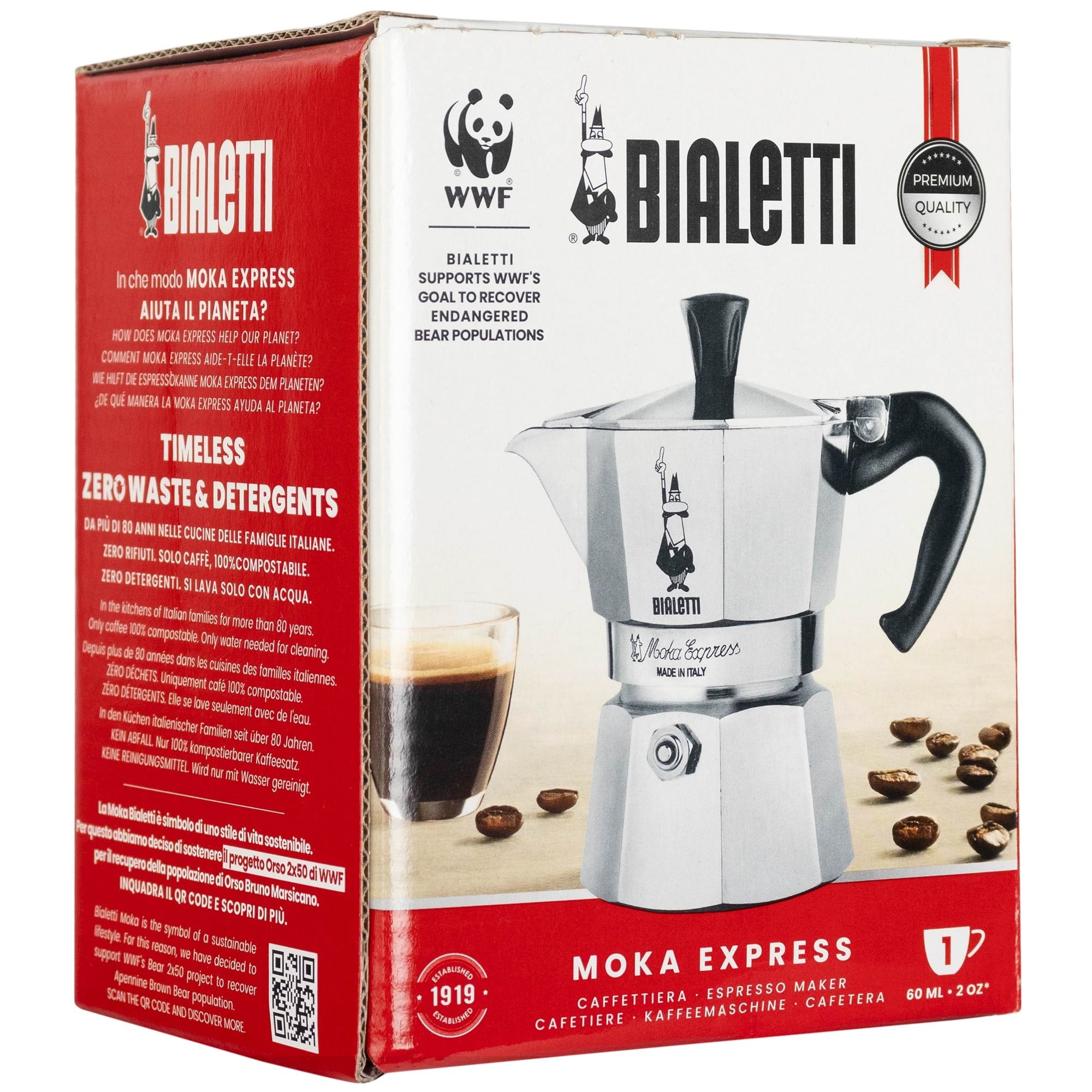 Bialetti Moka Express 1 Cup - Kaffeezubereitung Silber 1161