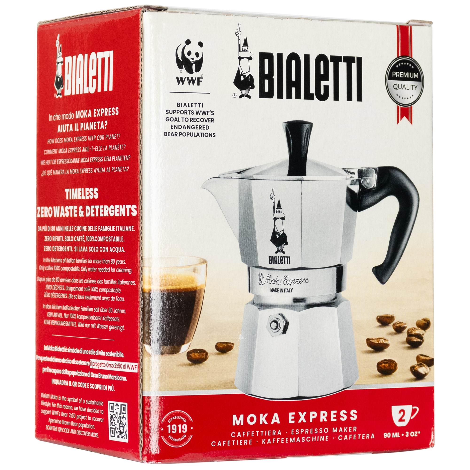 Bialetti Moka Express 2 Cups - Kaffeezubereitung Silber 0001168