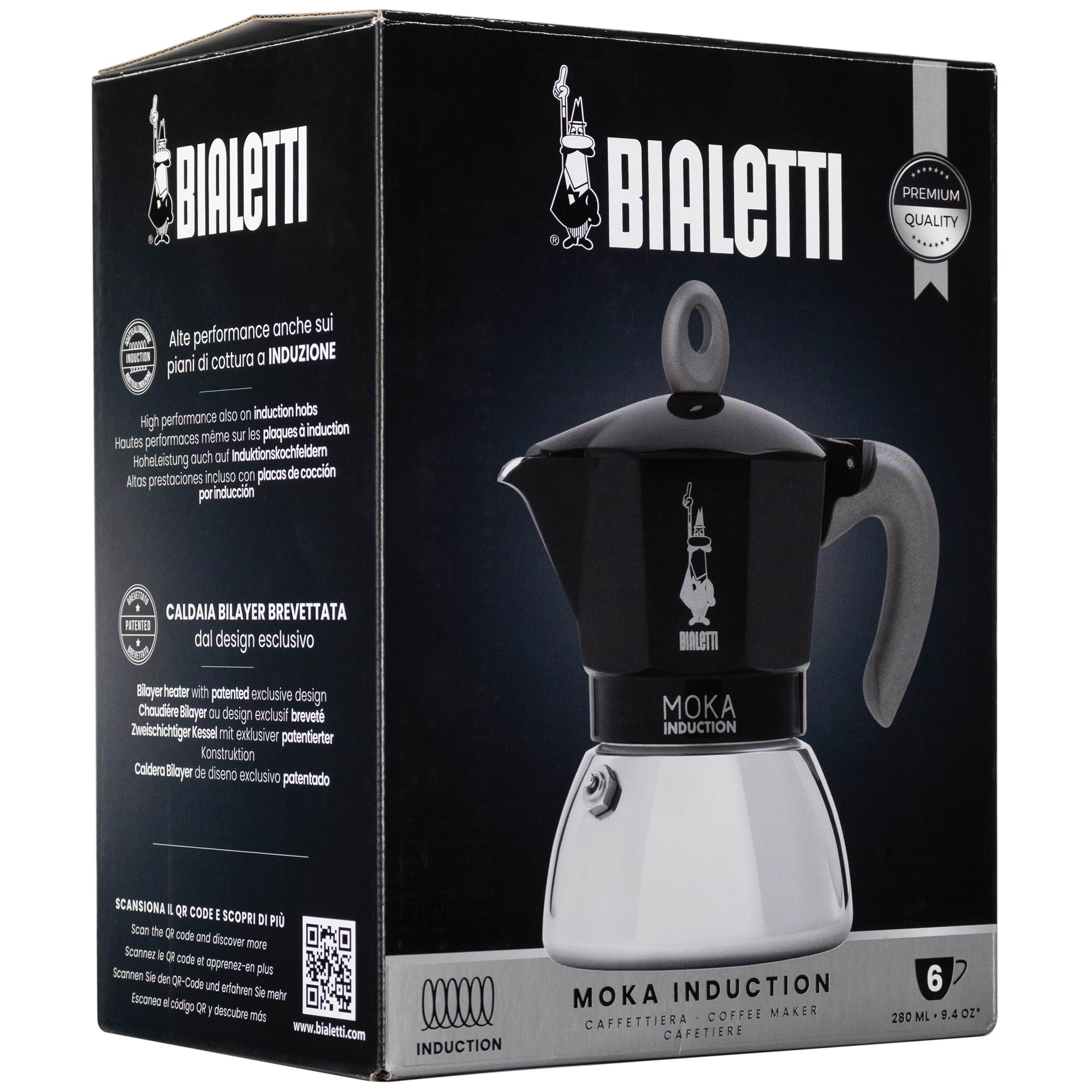 Bialetti Moka Induction 2.0 - 6 Cups - Kaffeezubereitung Schwarz 6936