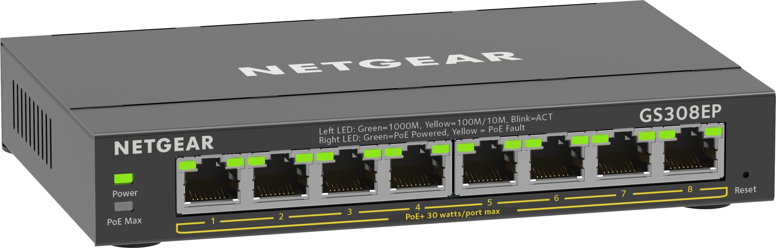 Netgear Gs308ep 8-port Poe+ Gigabit Ethernet Plus Switch (62w) - Switches
