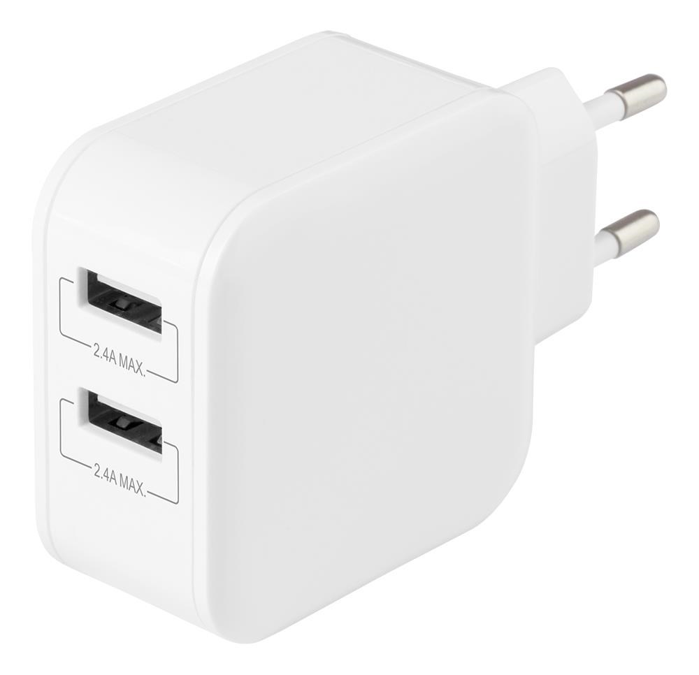 Deltaco Wall Charger With Dual Usb-a Ports 4.8 A. - Handys Adapter Und Ladegeraete Usb-ac175