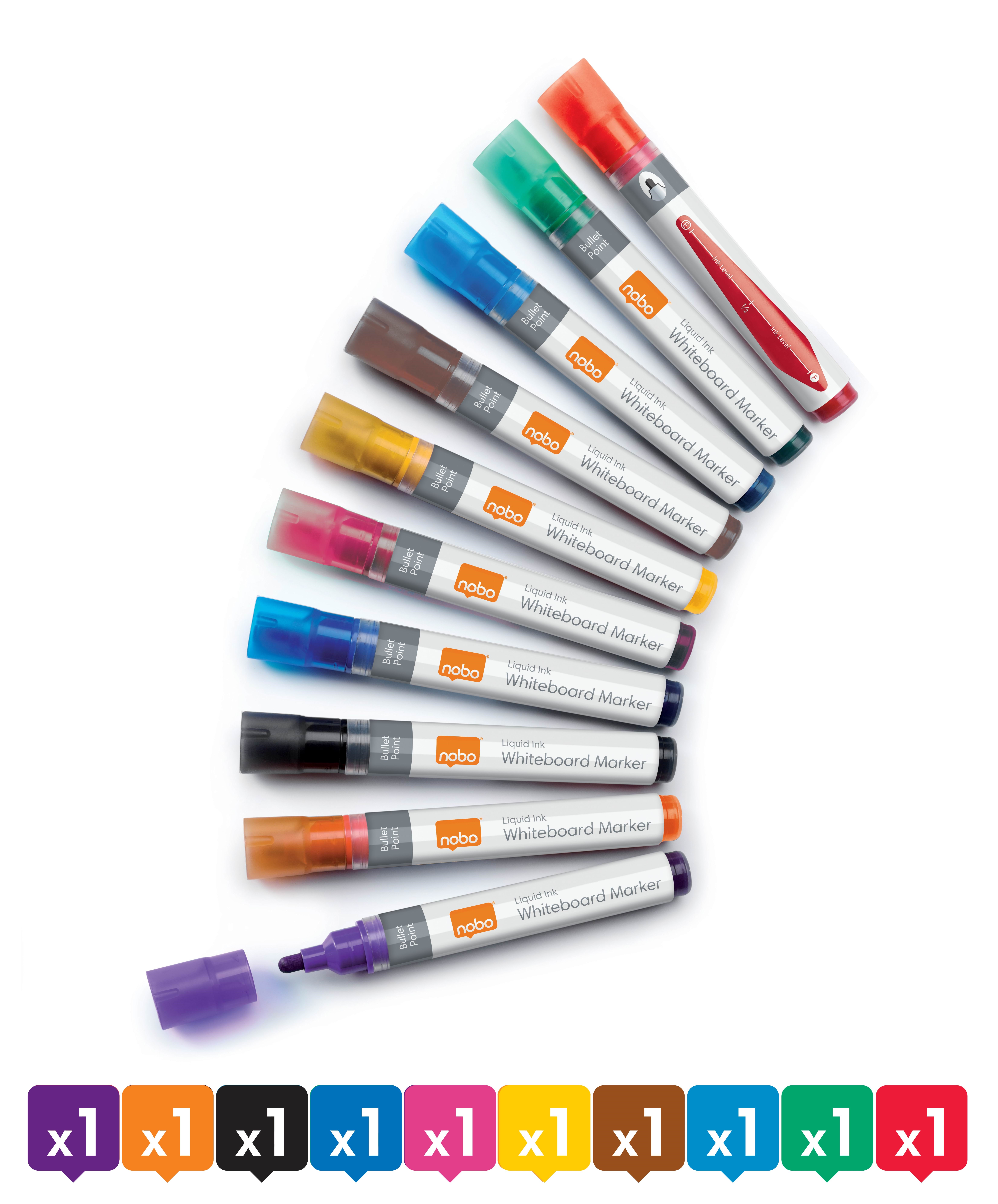 Nobo Liquid Ink Boardmarker, Trocken Abwischbar, 10 Stück Sortiert - Konferenz Und Praesentation 1915381