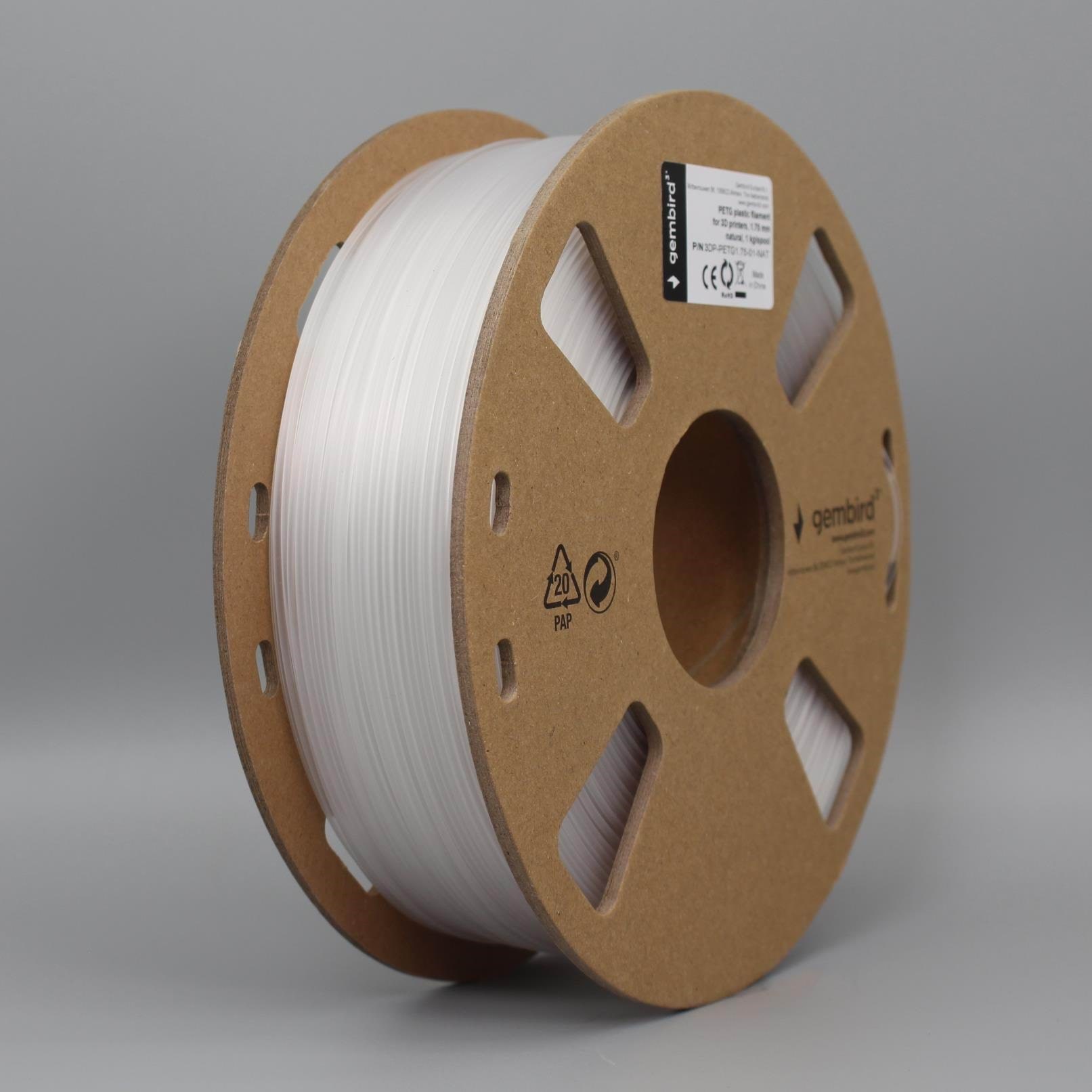 Gembird Petg (Pet, Pett) Filament - Natural - 1.75mm ø - 1 kg - Filament 3D Drucker 3dp-petg1.75-01-nat