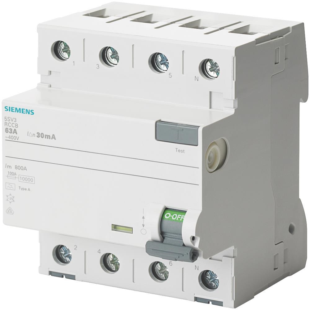Siemens Rccb 4-polet Type a 63a 300 ma 400vac Selektive - Komponenten Fuer Schaltkaesten Und Schraenke 5sv3646-8