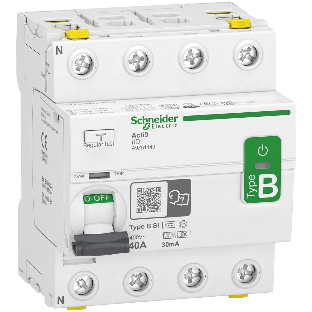 Schneider Electric Acti9 Rccb Earth Leakage Protection 4p 40a 30ma B-class-si Super Immun Ac/dc For Inst With 3p Speed Drive And Inverter Due to dc 