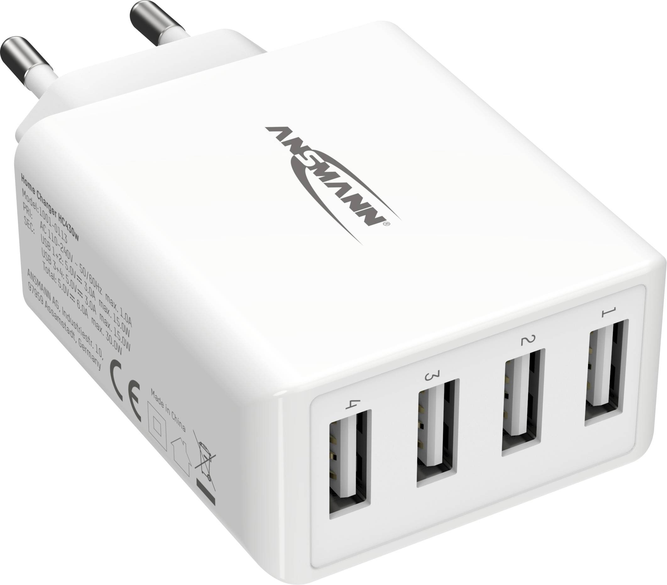 Ansmann Home Charger Hc430 Usb- Lader / Netdel 4 Usb-porte - Handys Adapter Und Ladegeraete 1001-0113