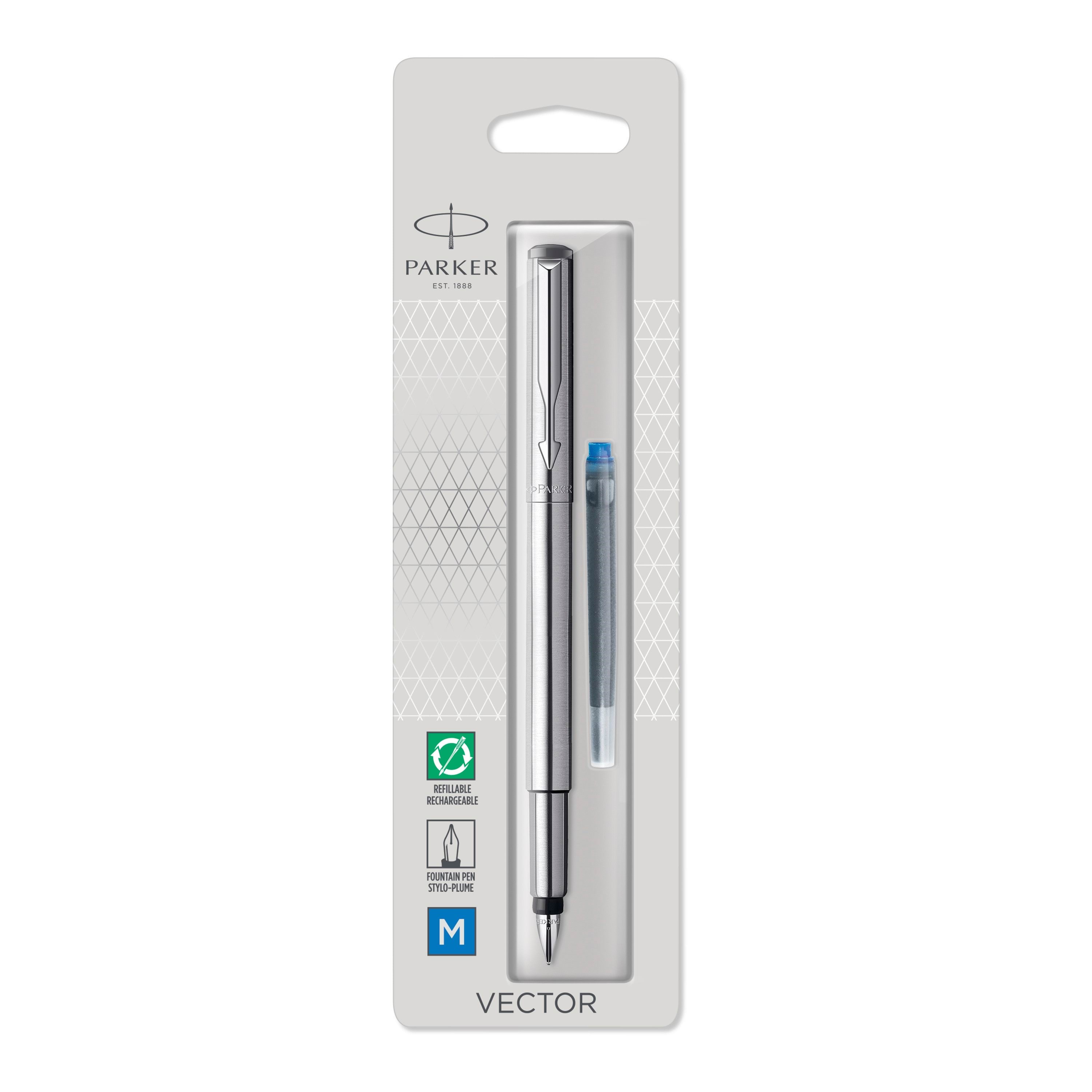 Parker Vector Füller | Edelstahl | Füllfederhalter Mit Mittlerer Feder | Blau Tinte - Utensilien Zum Schreiben Und Zeichnen 1870805