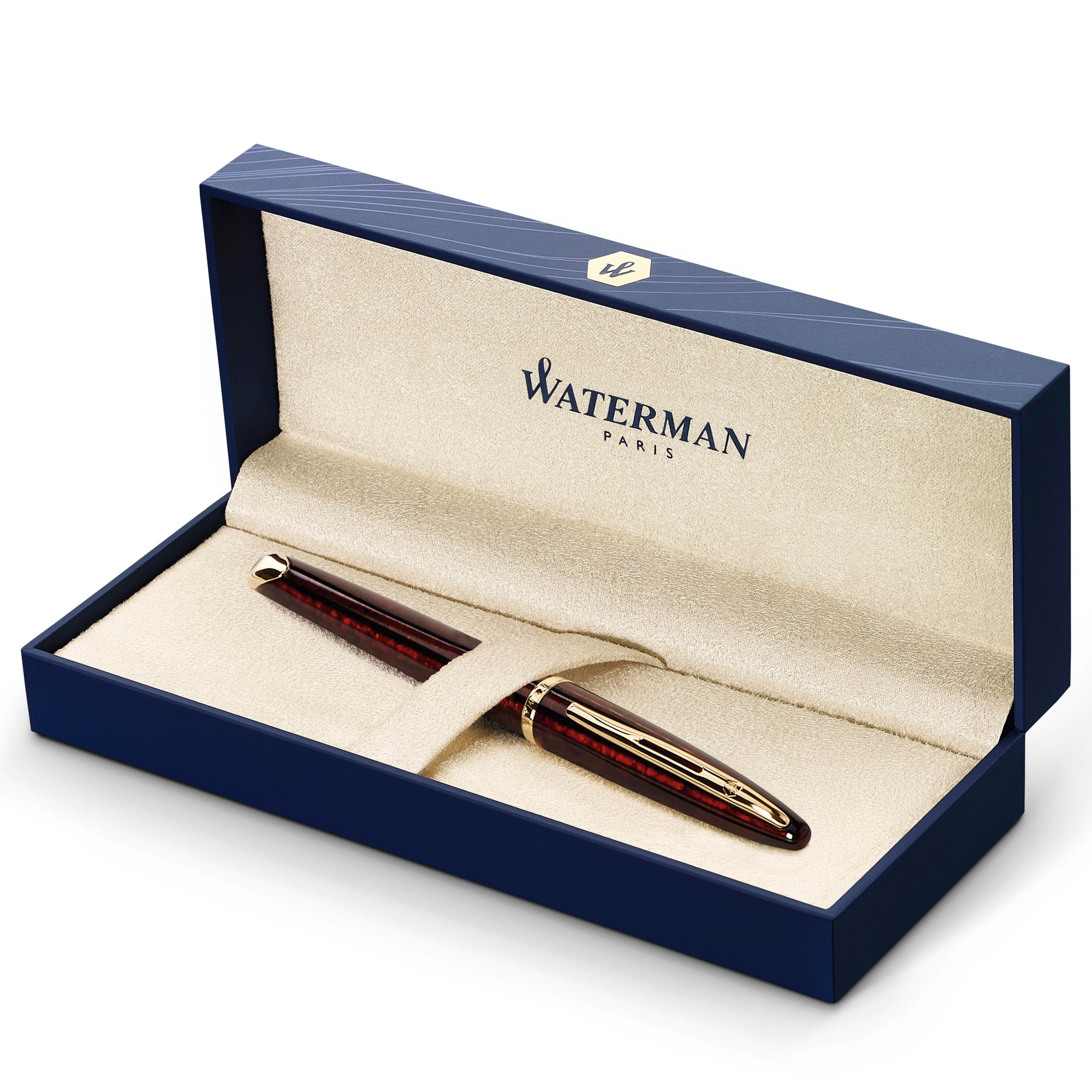Waterman Carène Marine Amber Füller | Hochglänzend Braun & Schwarz Mit Clip Aus 23-karätigem Gold | Füllfederhalter Mit Feiner Feder | Blaue Tinte | 