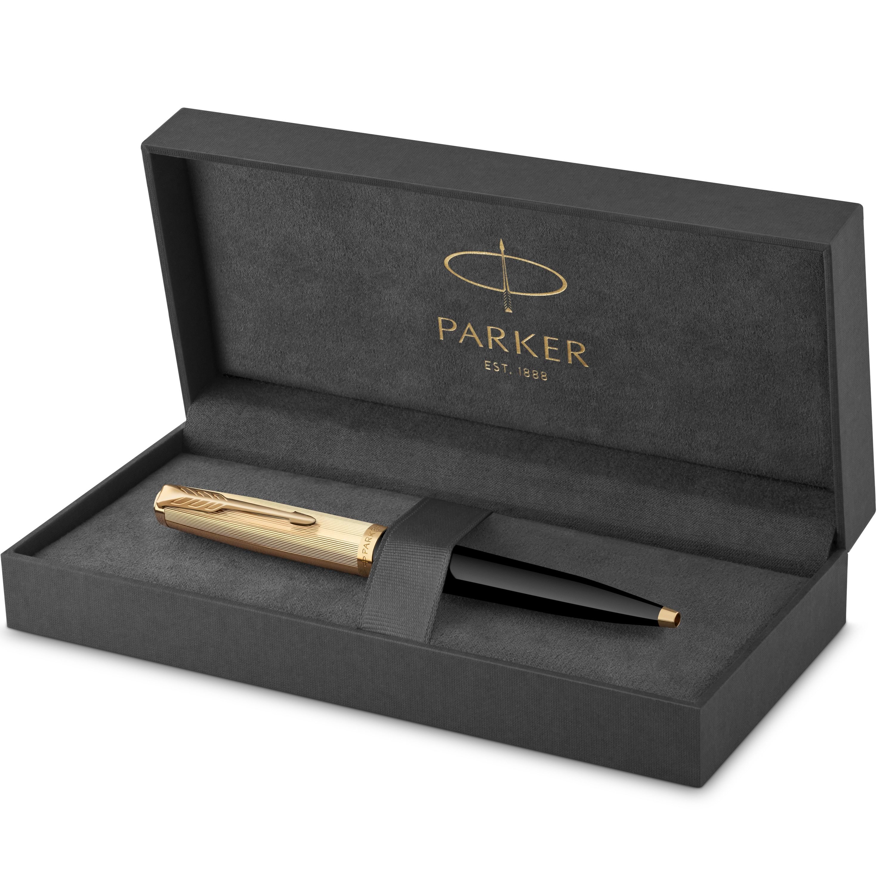 Parker 51 Kugelschreiber | Luxuriöser Schwarzer Schaft Mit Goldzierteilen | Mittlere Schreibspitze in 18k Gold Mit Schwarzer Nachfüllmine | 