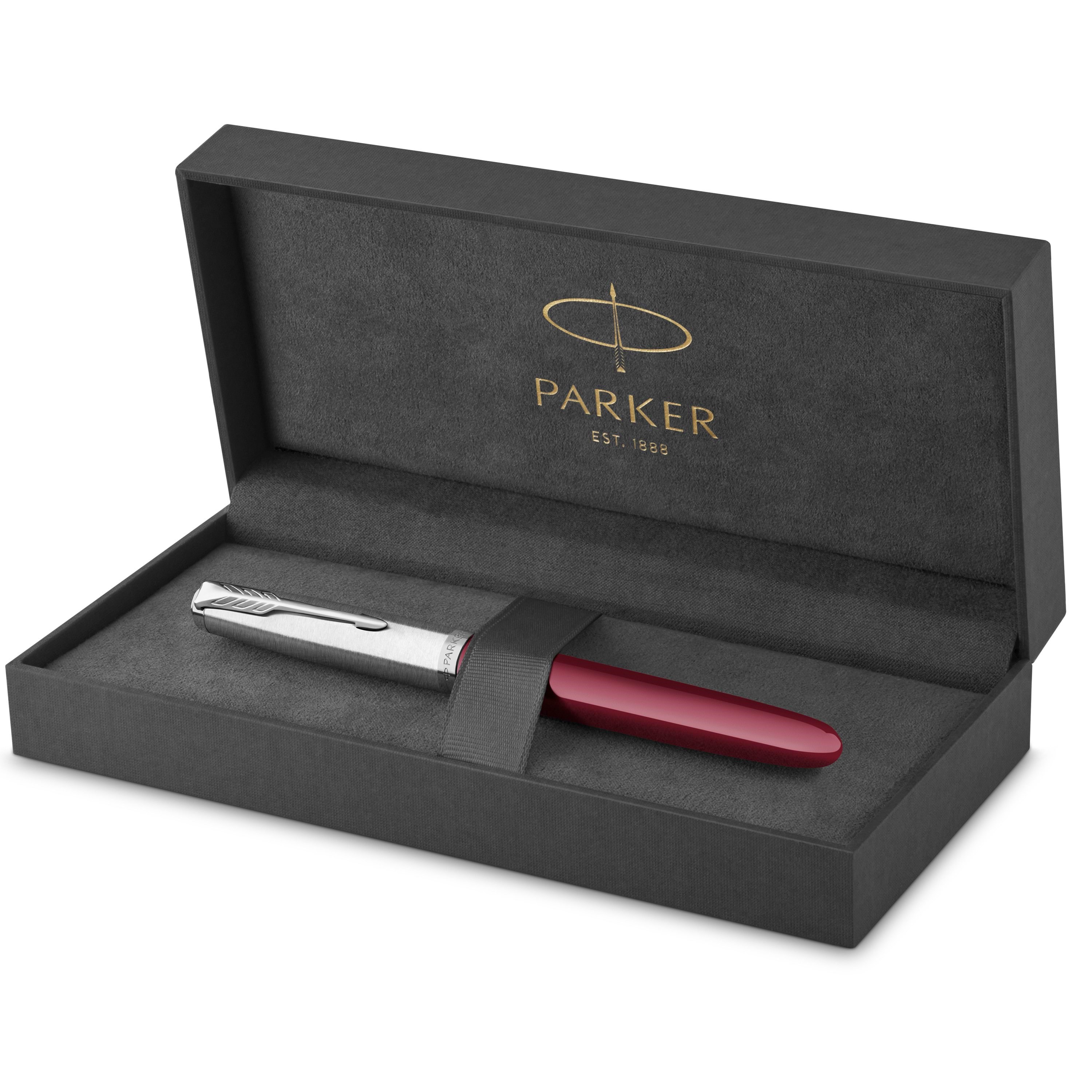 Parker 51 Füller | Burgunderroter Schaft Mit Chromfarbenen Zierteilen | Füllfederhalter Mit Feiner Feder Und Schwarzer Tintenpatrone | Geschenkbox - 
