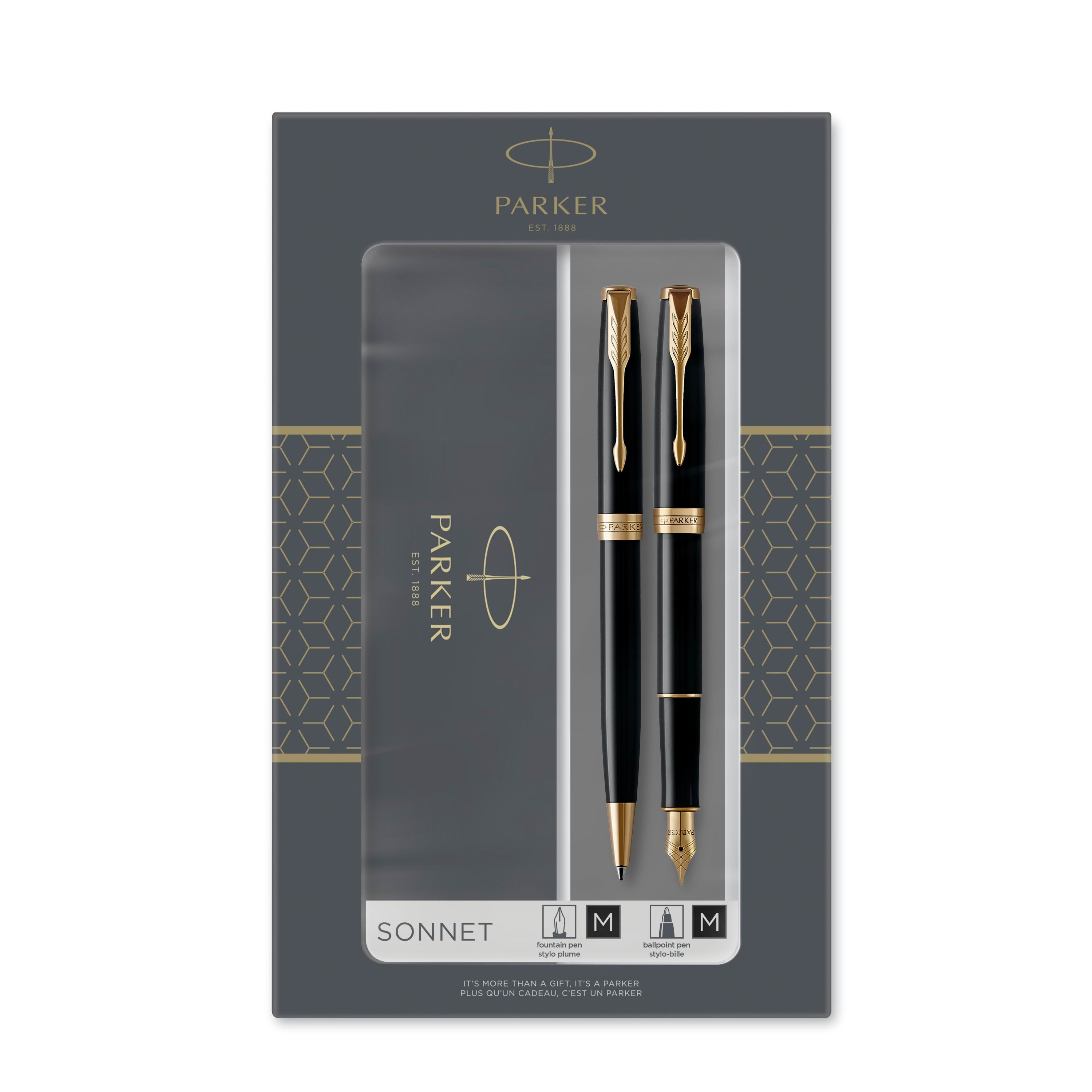 Parker Sonnet Duo-geschenkset Mit Kugelschreiber Und Füller (Feder Aus 18karat Gold) | Hochglänzend Schwarz Mit Goldzierteilen | Nachfüllmine Und -