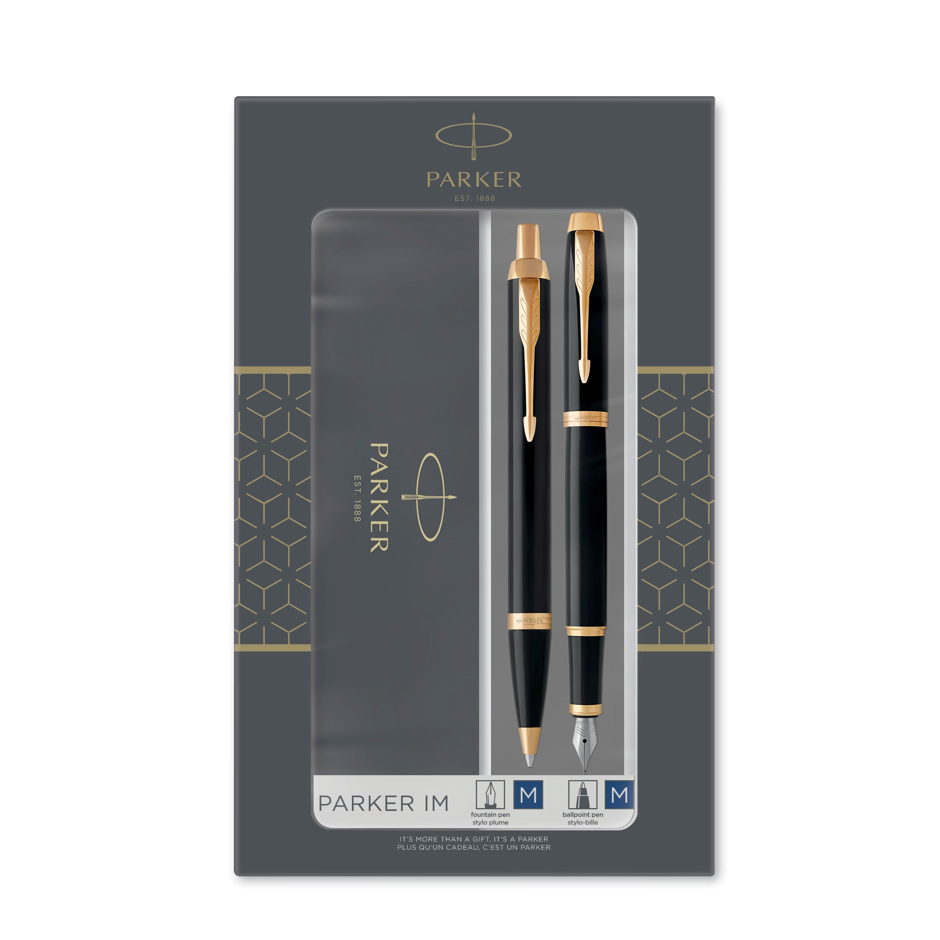 Parker IM Duo-geschenkset Mit Kugelschreiber Und Füller | Hochglänzend Schwarz Mit Goldzierteilen | Nachfüllmine Und -Patrone Mit Blauer Tinte | 