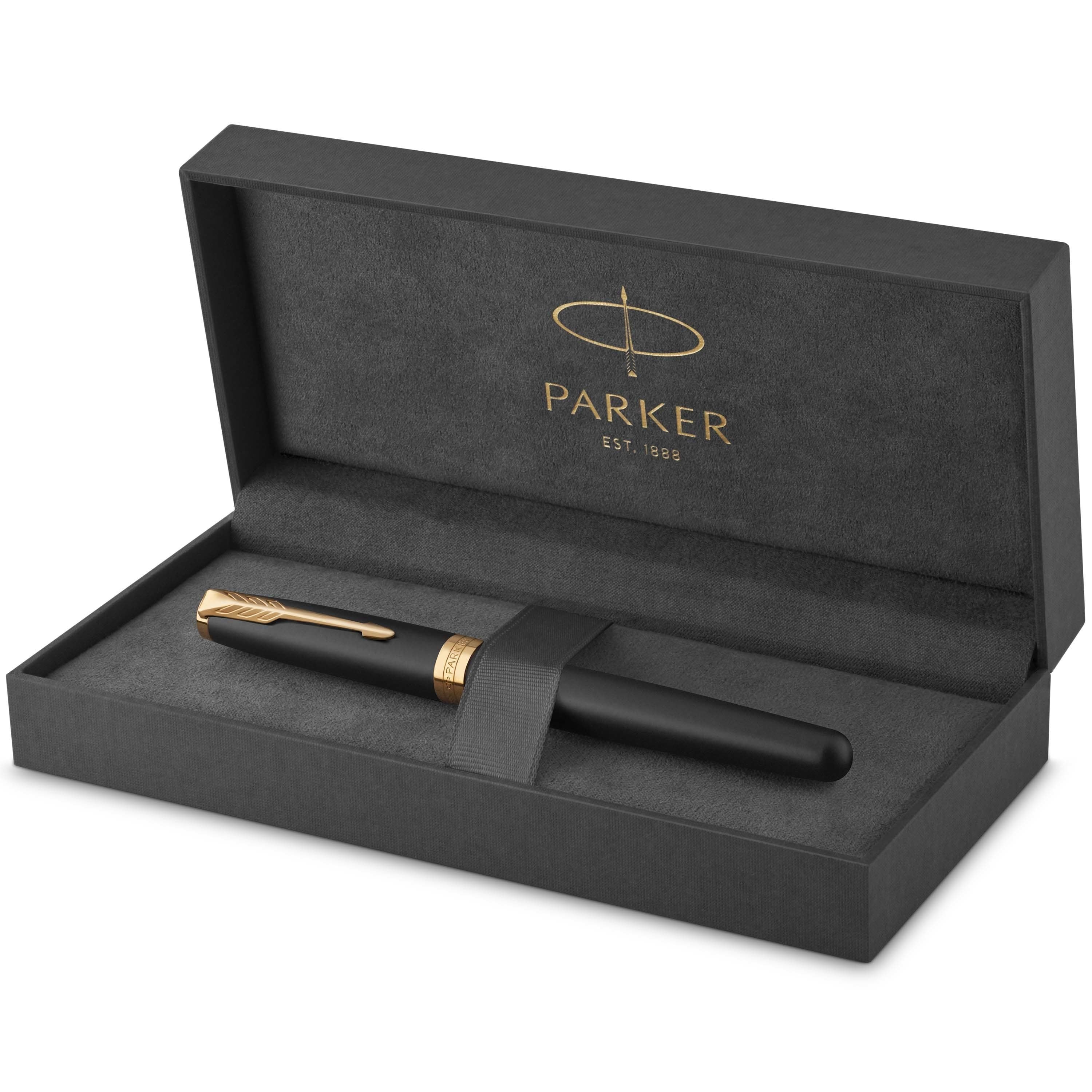 Parker Sonnet Tintenroller | Matt-schwarze Lackierung Mit Goldzierteilen | Feine Spitze | Schwarze Tinte | Geschenkbox - Utensilien Zum Schreiben Und 