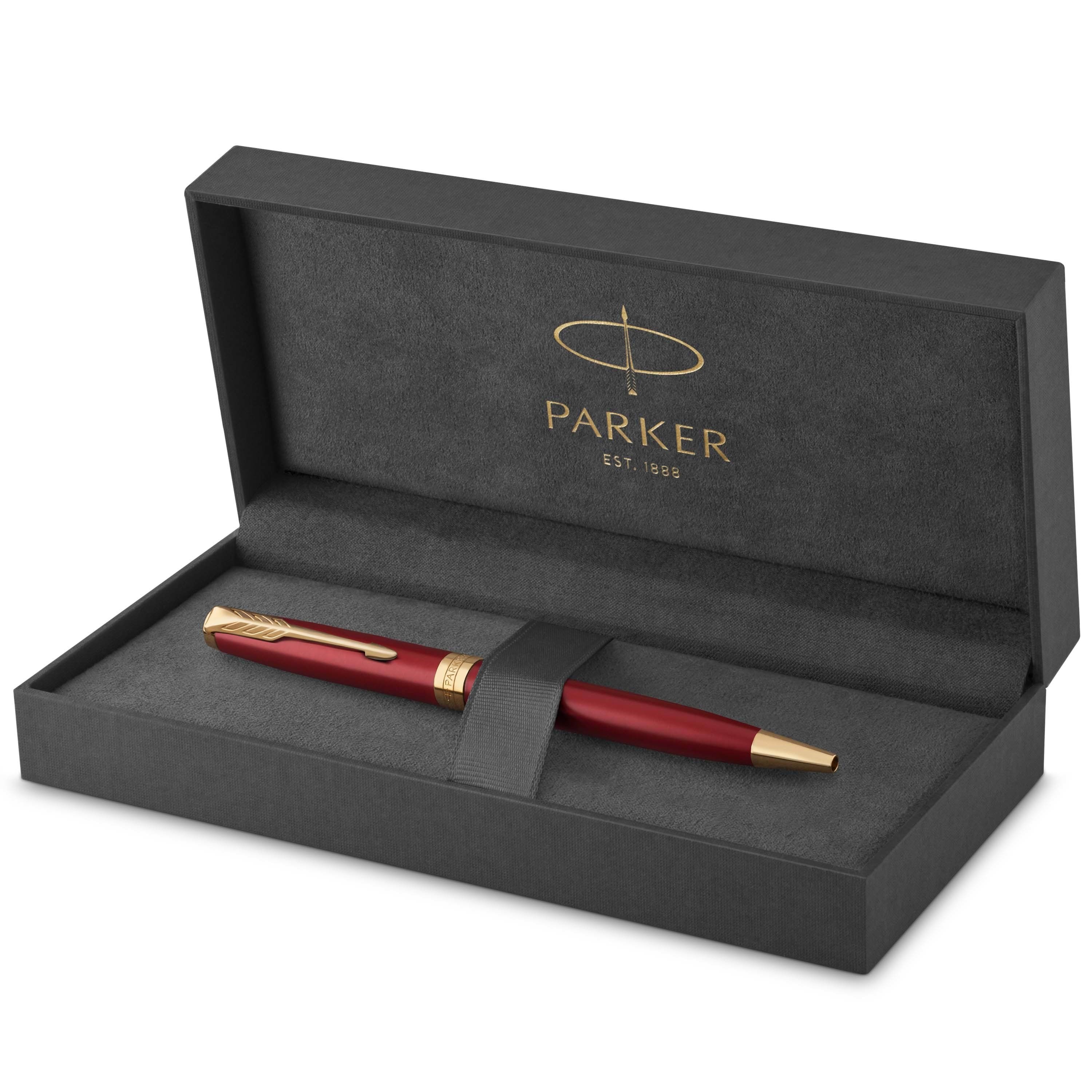 Parker Sonnet Kugelschreiber | Rote Lackierung Mit Goldzierteilen | Mittlere Spitze | Schwarze Tinte | Geschenkbox - Utensilien Zum Schreiben Und 