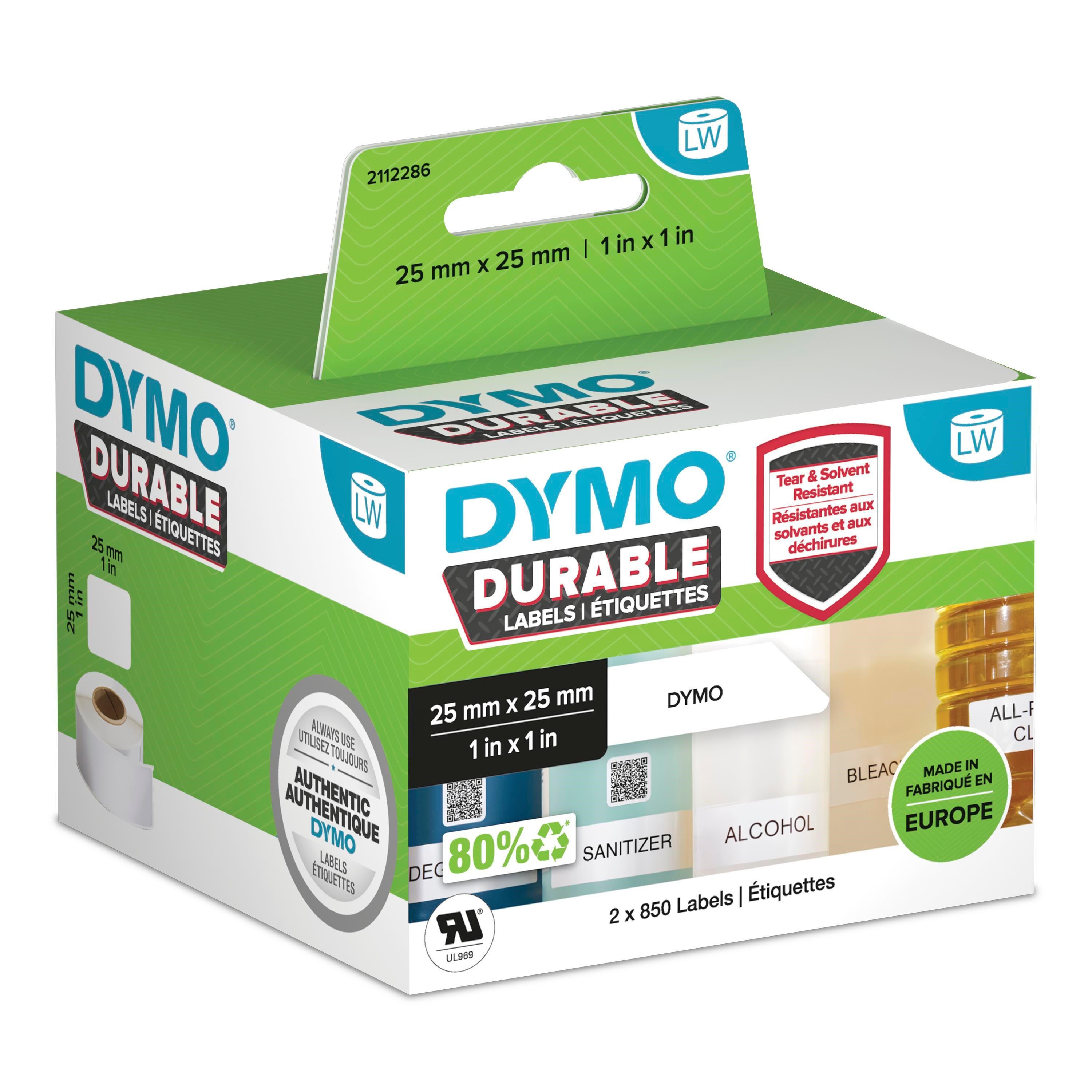 Dymo Labelwriter Hochleistungs-etiketten | 25 mm x 25 mm | Weißes Kunststoff-etikett | Rolle Mit 1.700 Etiketten - Papier Fotopapier Und Etiketten 