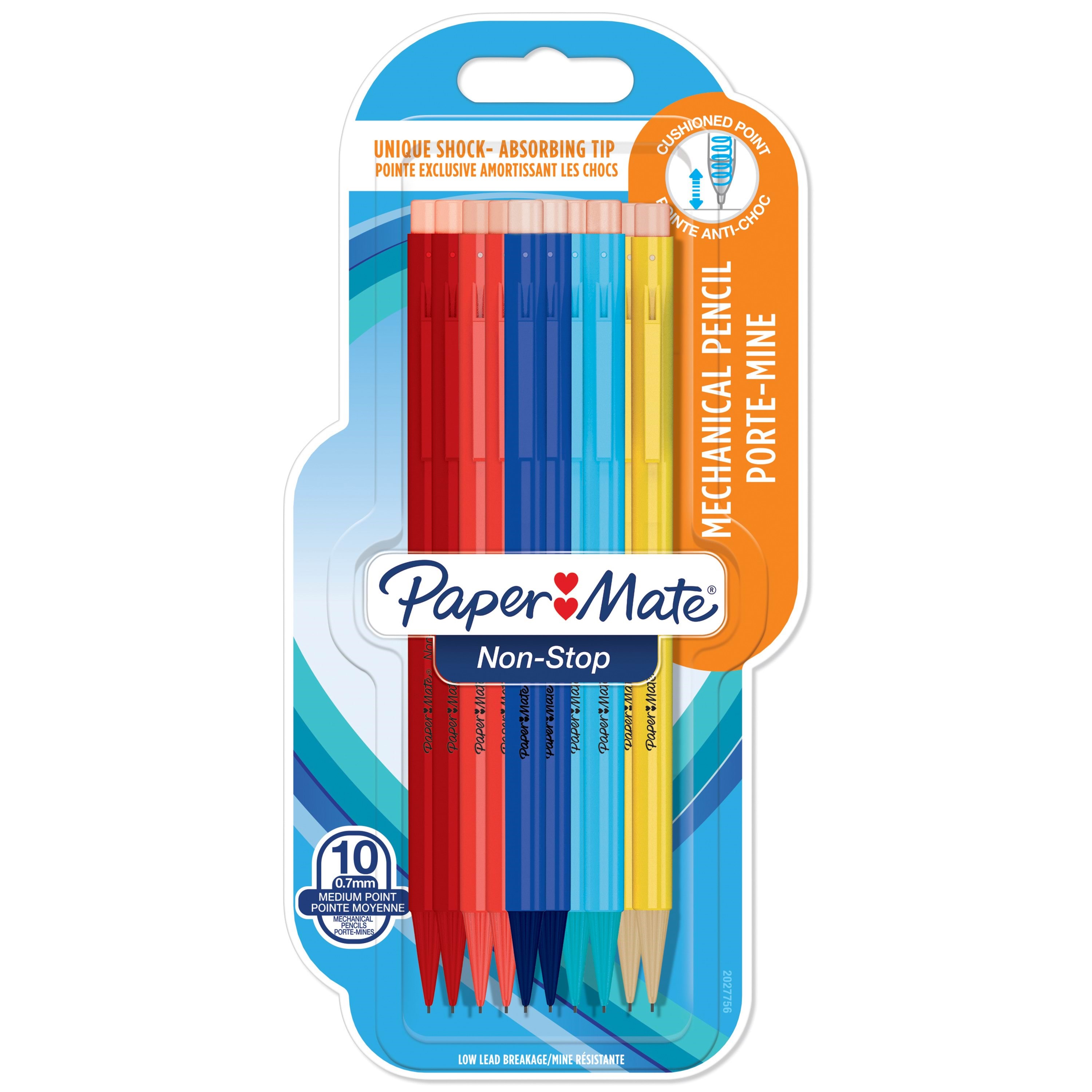 Paper Mate Non Stop-druckbleistift | 0,7mm Mit Stoßabsorbierender Spitze | HB 2 | Schaft in Sortierten Farben | 10 Stück - Utensilien Zum Schreiben 