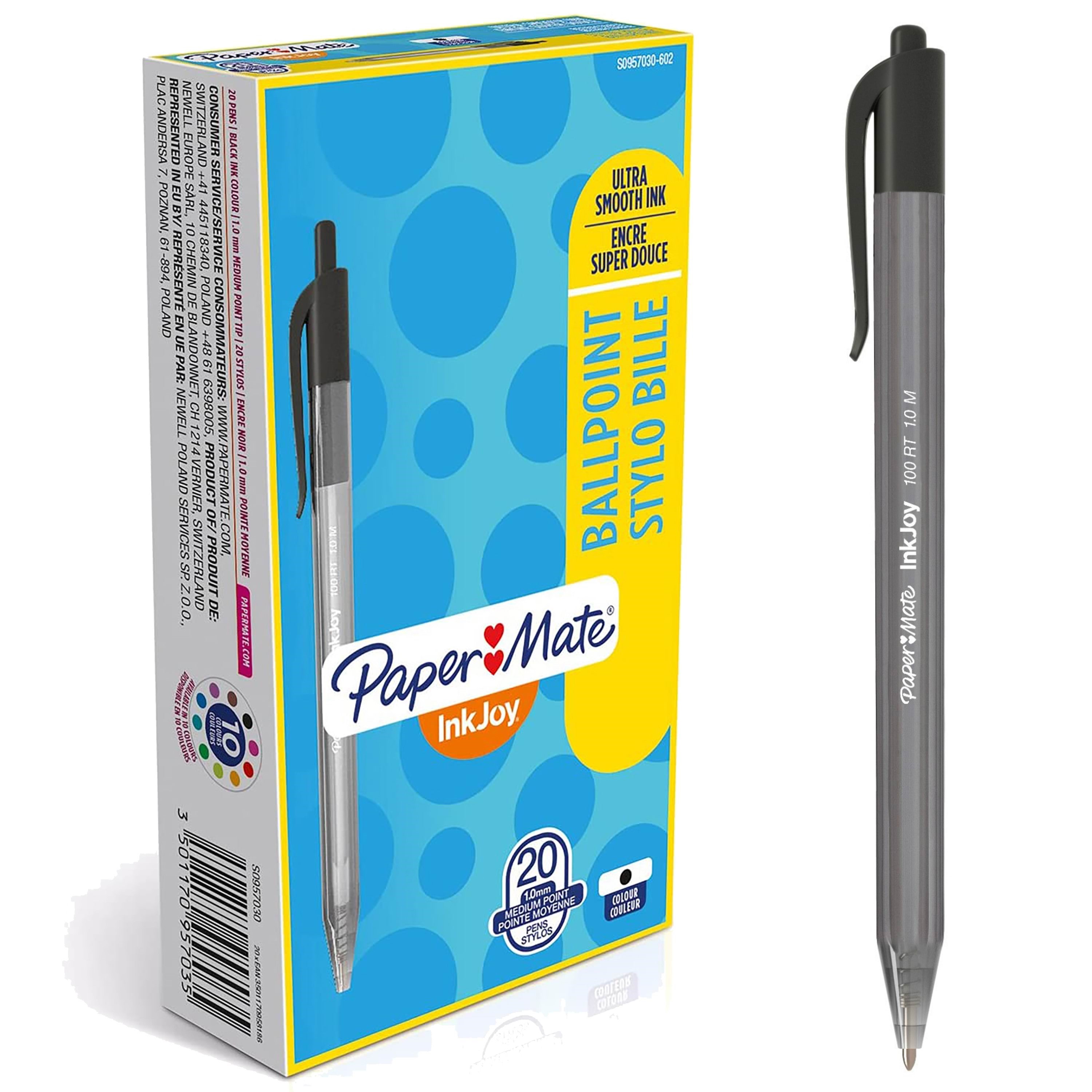 Paper Mate Inkjoy 100rt Retractable Kugelschreiber | Mittlere Spitze (1,0 mm) | Schwarz | 20 Stück - Utensilien Zum Schreiben Und Zeichnen