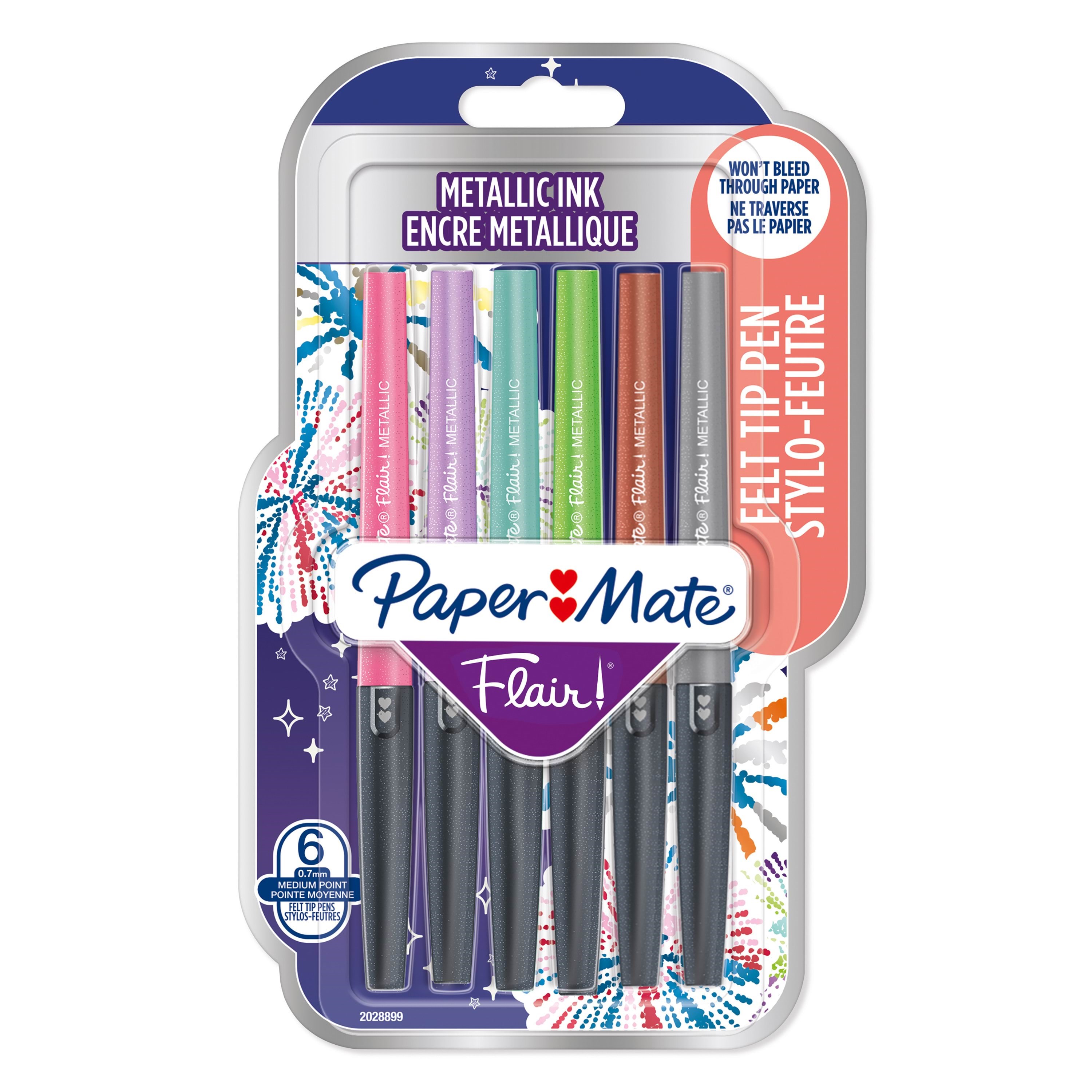 Paper Mate Flair Stifte | Metallic-filzstifte | Mittlere Spitze (0,7mm) | Glitzernde Tinte Glänzt Auf Weißem Papier | Farblich Sortiert | 6stück - 
