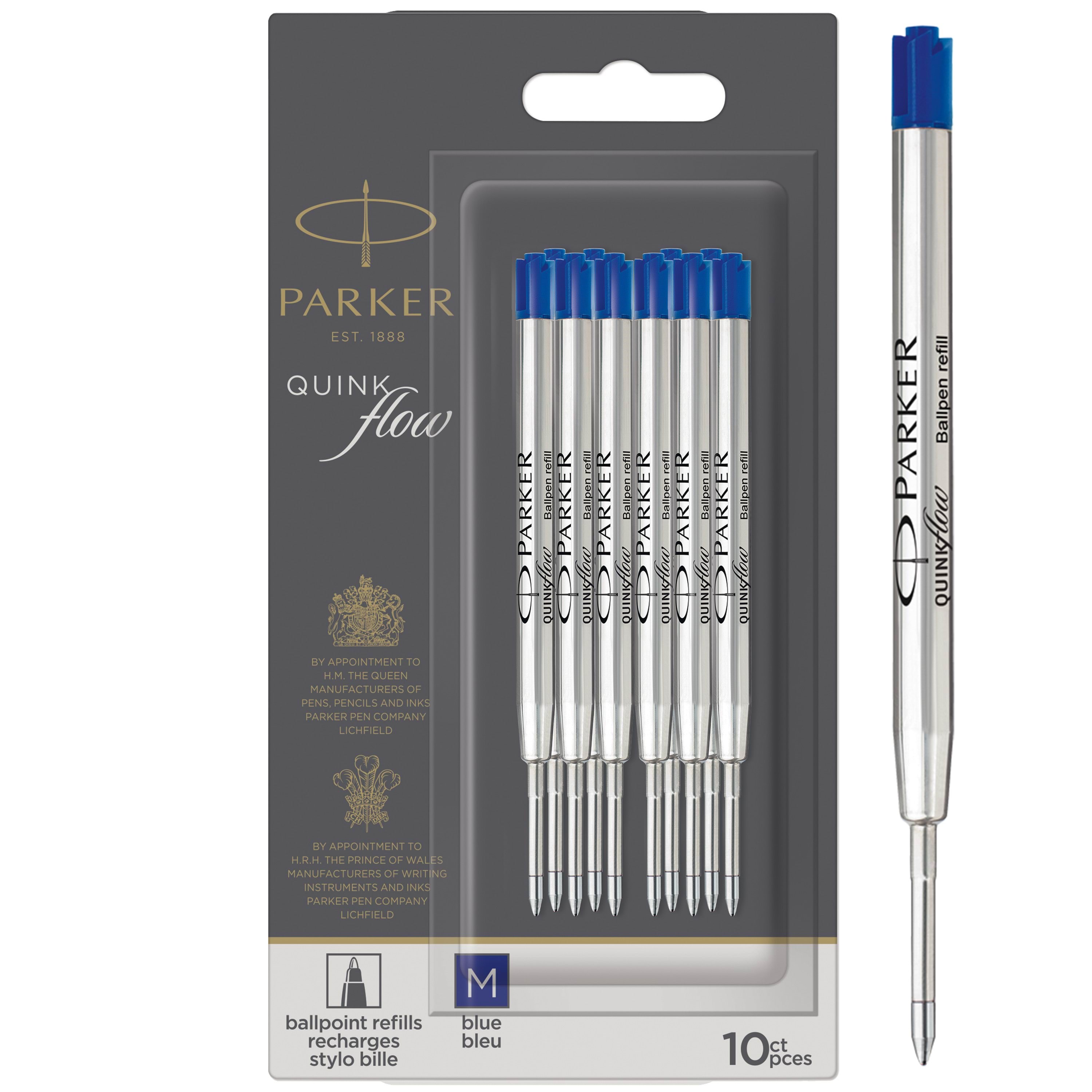 Parker Kugelschreiberminen | Mittlere Schreibspitze | Blaue Quinkflow Tinte | 10 Ersatzminen Für Kugelschreiber - Utensilien Zum Schreiben Und 