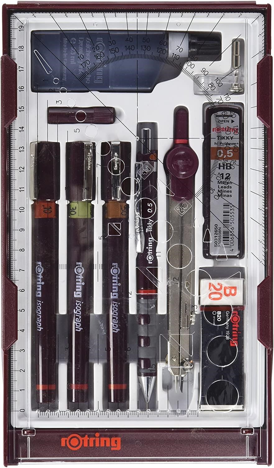 Rotring Rotring Isograph Fineliner Master Set | Mit Zirkel | 0,1 Mm/ 0,3 Mm/ 0,5 mm | 3 Stück - Utensilien Zum Schreiben Und Zeichnen S0699420