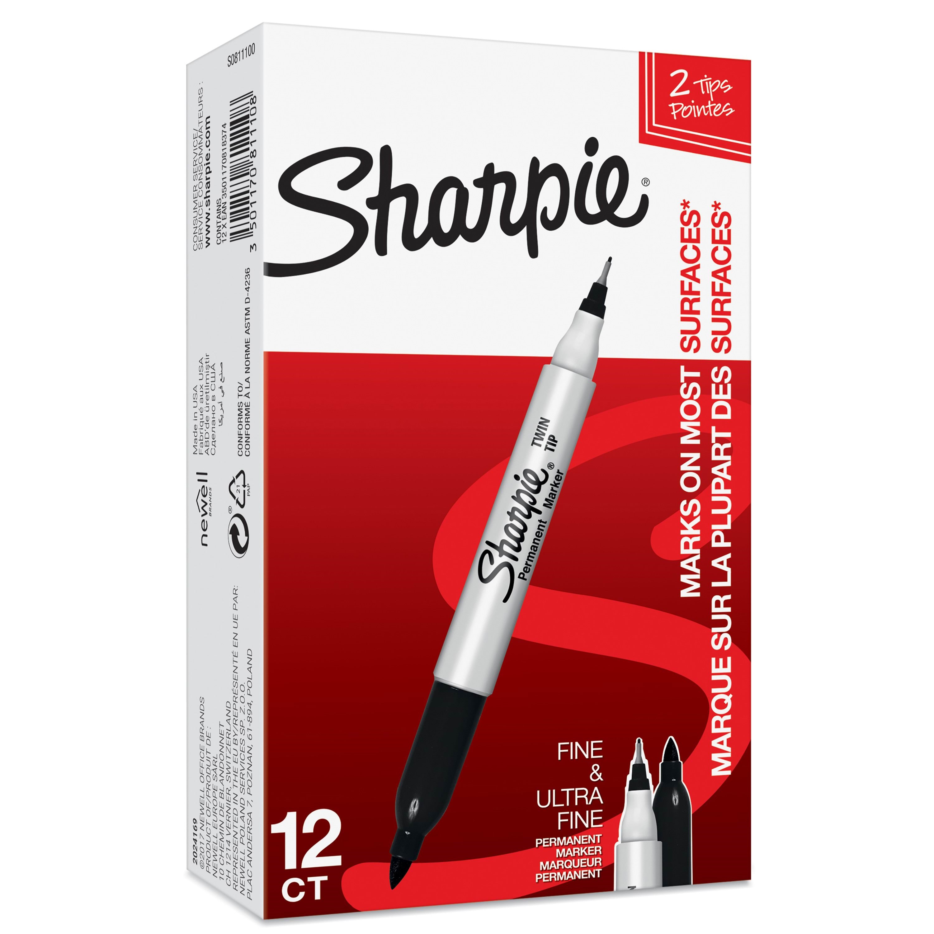 Sharpie Doppelseitiger Permanent Marker | Marker Stifte Mit Doppelspitze (Fein & Ultrafein) | Schwarz | 12stück Market Set - Utensilien Zum Schreiben 