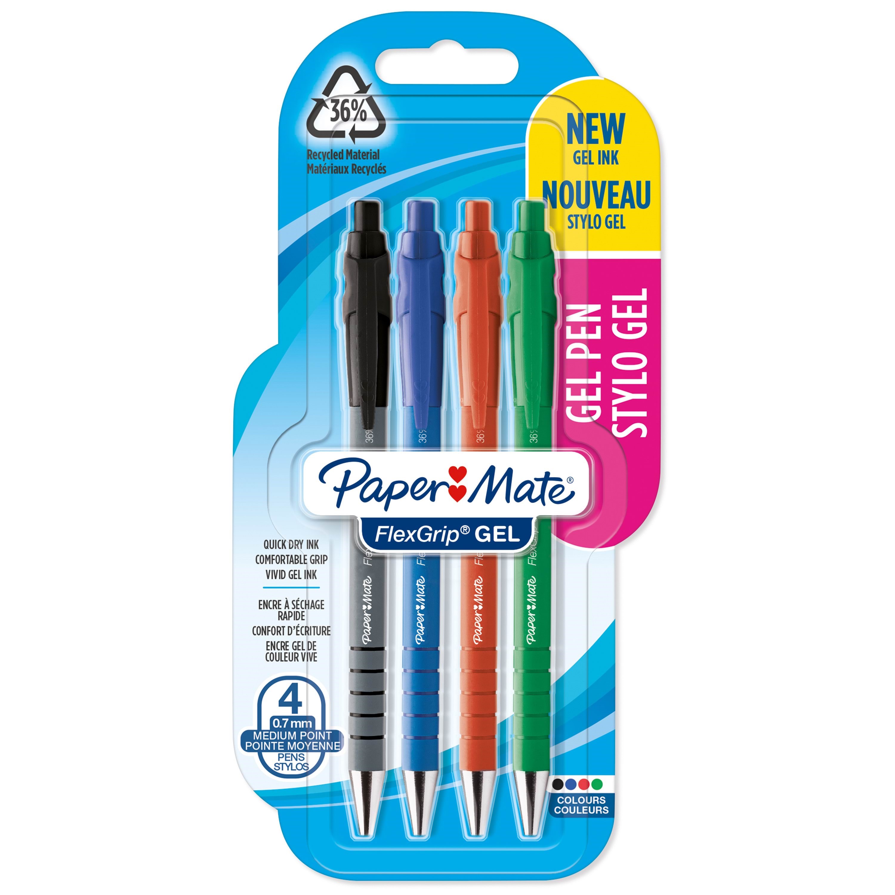 Paper Mate Flexgrip Gelstifte | 0,7mm | Schwarze | Blaue | Rote & Grüne Tinte | 4stück - Utensilien Zum Schreiben Und Zeichnen