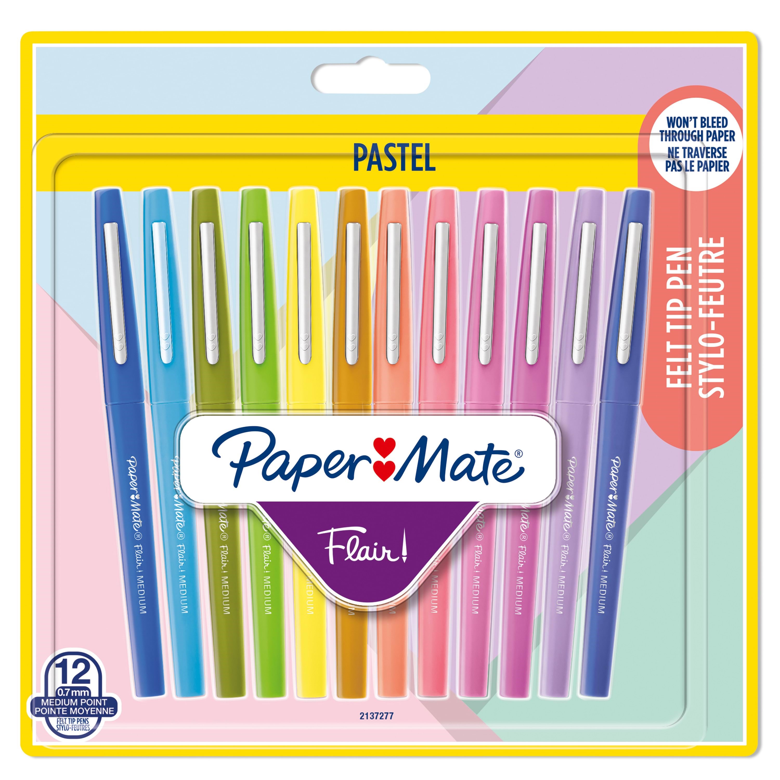 Paper Mate Flair Filzstifte | Mittlere Spitze (0,7mm) | Gemischte Pastellfarben | 12 Stück - Utensilien Zum Schreiben Und Zeichnen