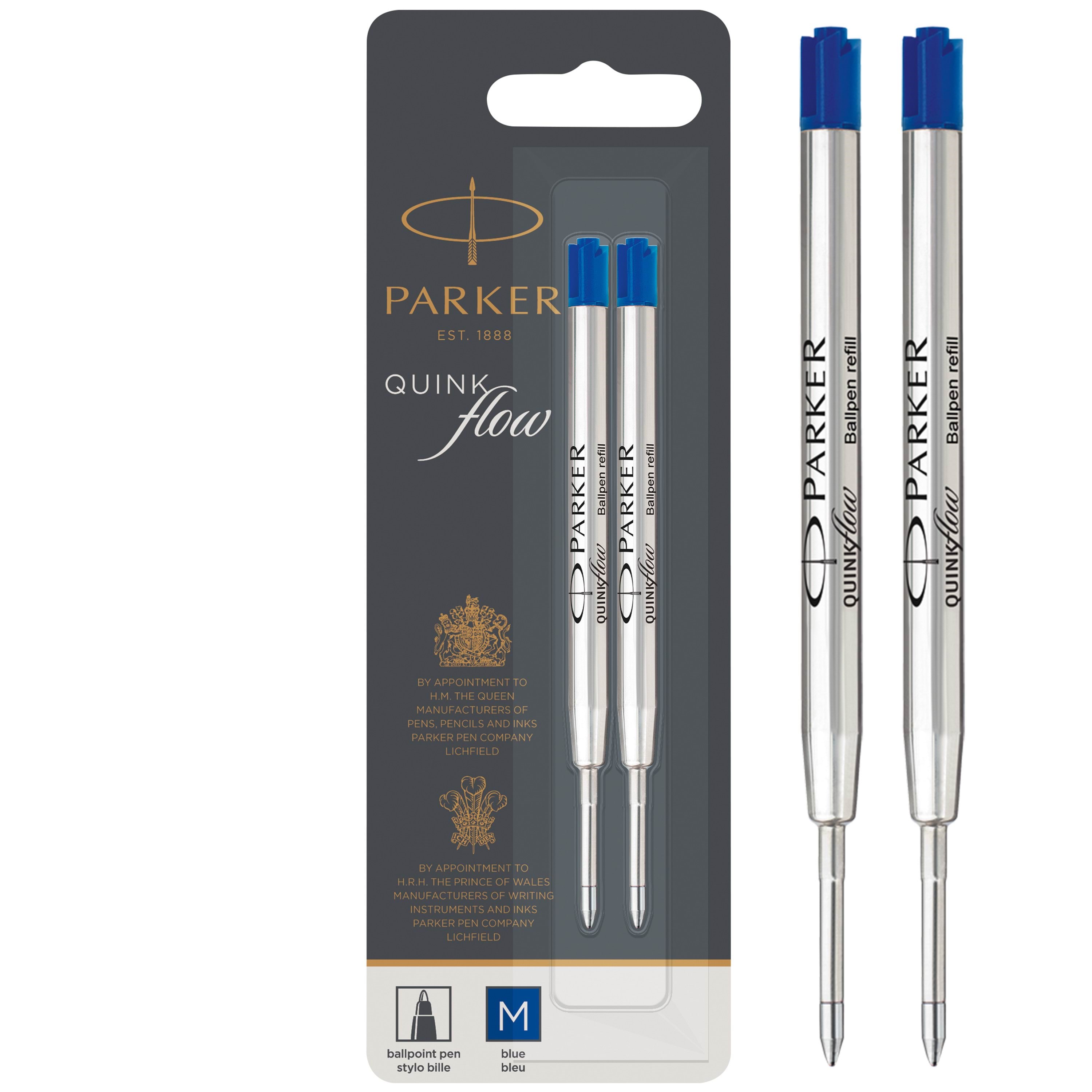 Parker Kugelschreiberminen | Mittlere Schreibspitze | Blaue Quinkflow Tinte | 2 Ersatzminen Für Kugelschreiber - Utensilien Zum Schreiben Und Zeichnen