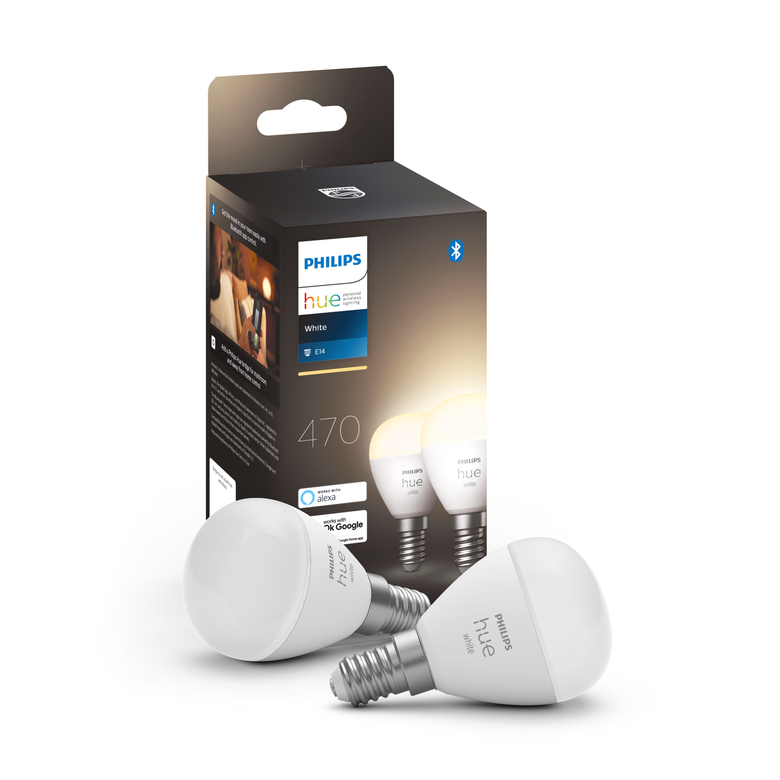 Philips Hue White P45 E14 Luster Bulb - 2-pack - Smart Home 929002440604